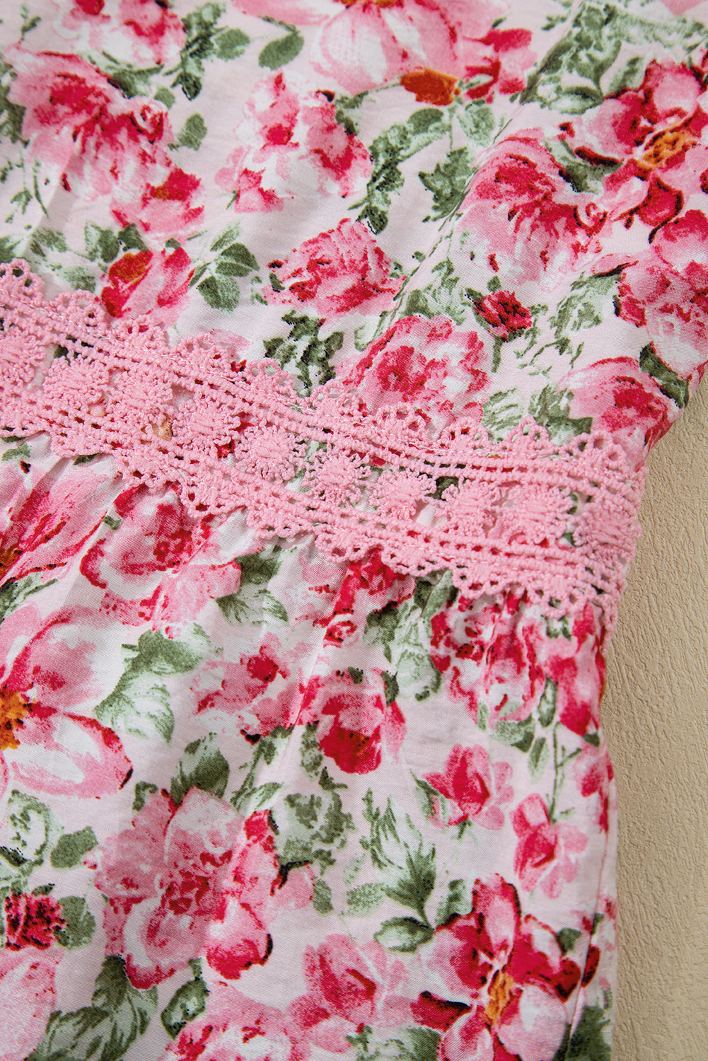 Pink Floral Lace Tied Strap Empire Waist Maxi Dress eAura