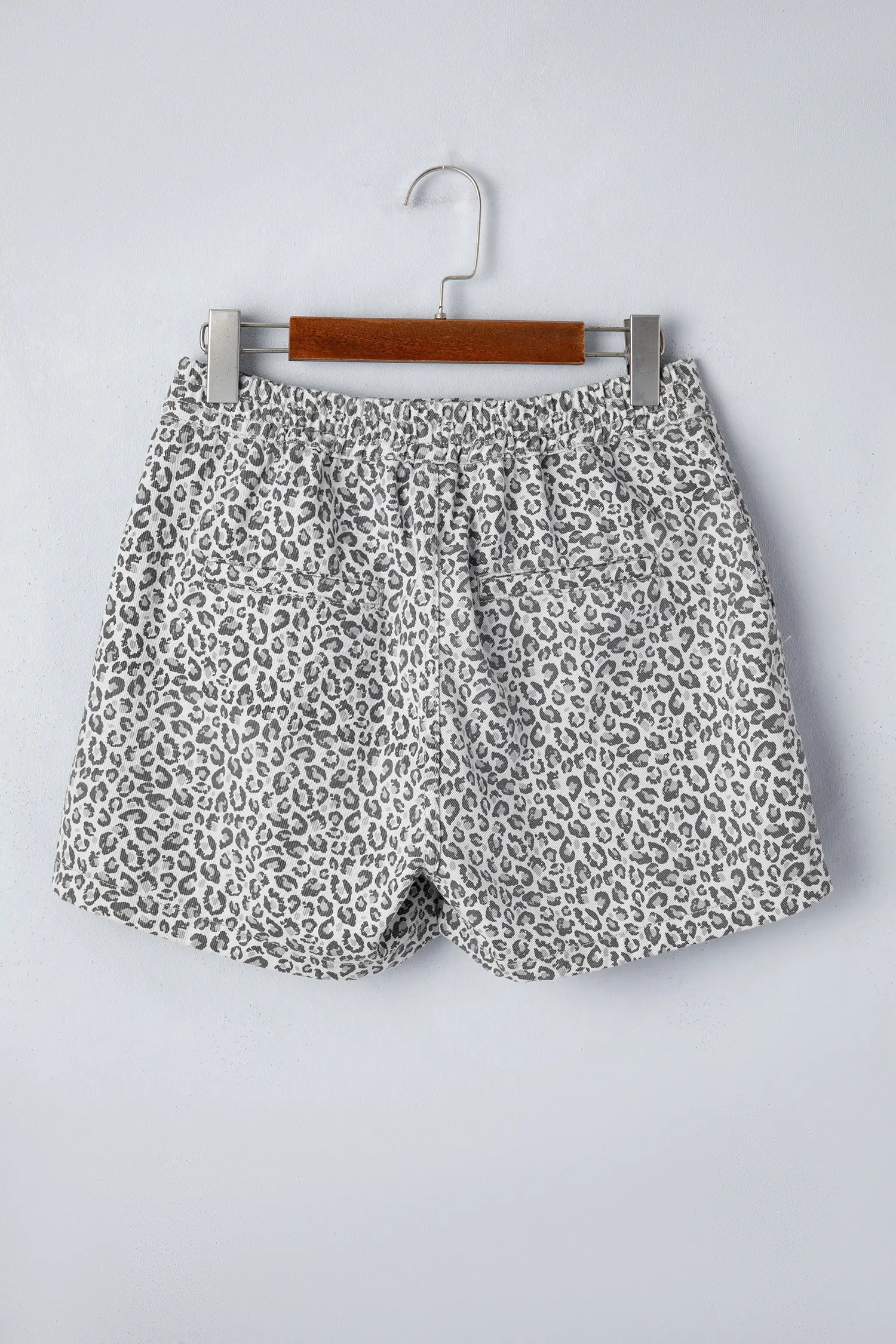 Gray Leopard Print Wrap Front Denim Shorts