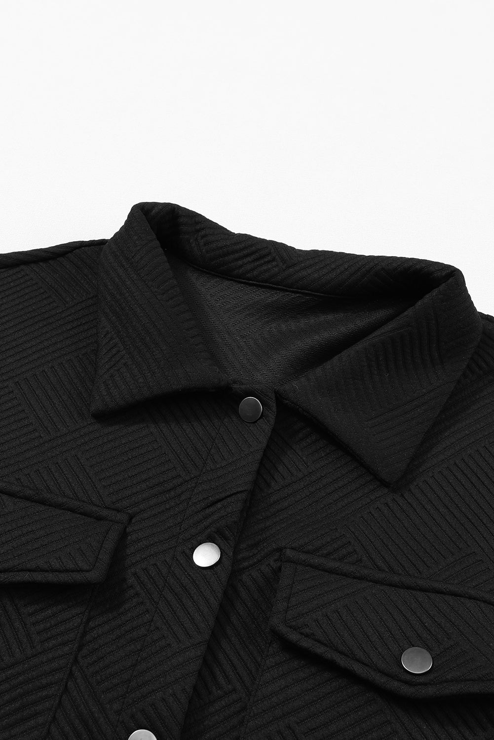 Black Solid Textured Flap Pocket Buttoned Shacket eAura