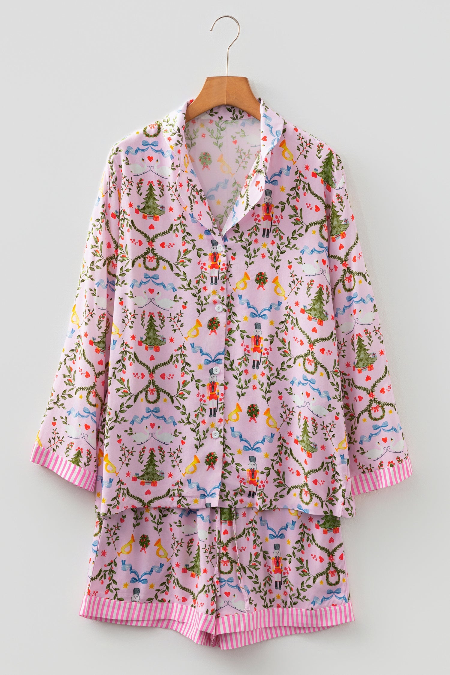 Christmas Print Nutcracker Long Sleeve and Shorts Pyjama Set - eAura