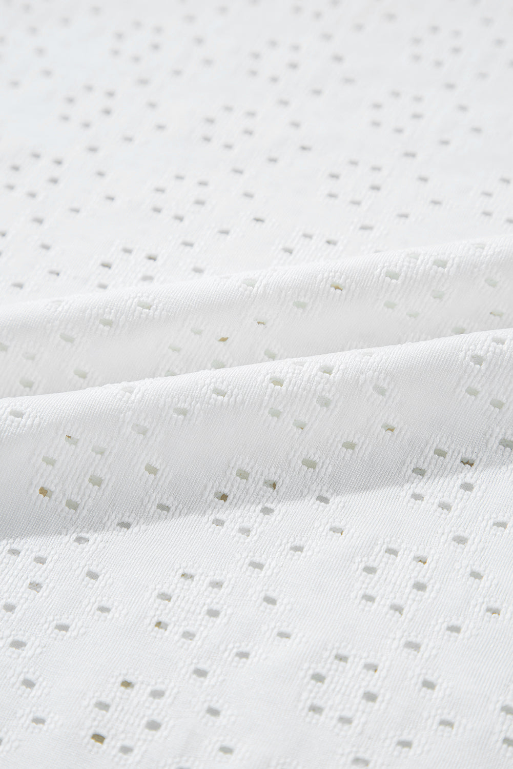 White Eyelet Pattern Boat Neck Casual Tee eAura