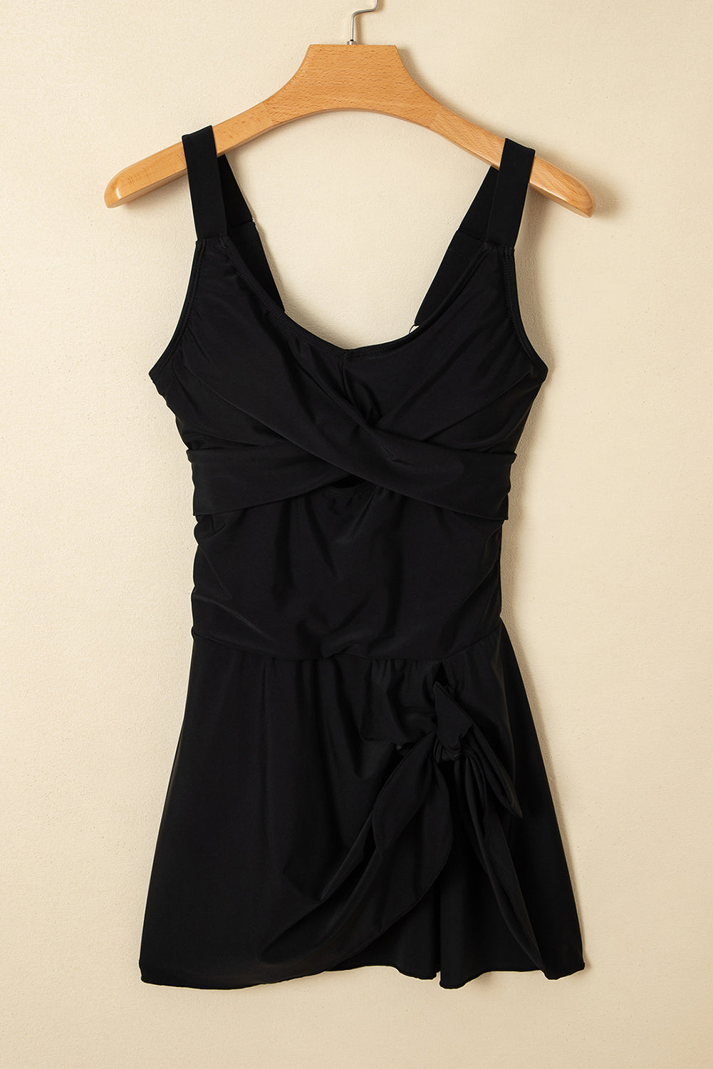 Black Adjustable Straps Cutout Ruched Knot Slit One Piece Swim Dress BB Fashion Outlet