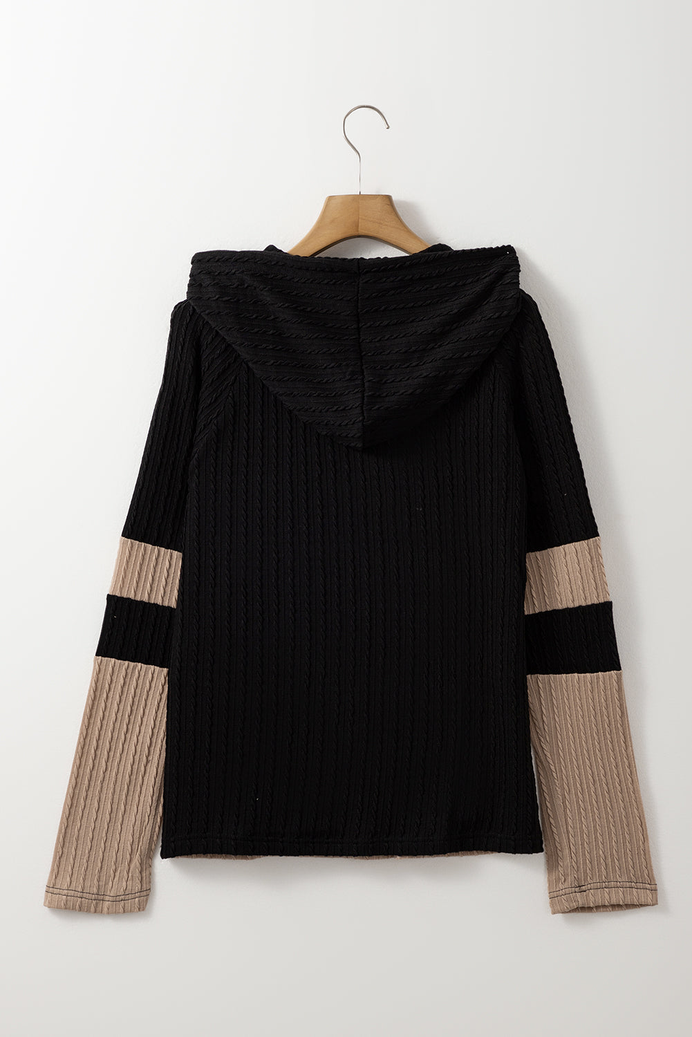 Parchment Textured Colourblock Long Sleeve Quarter Zip Drawstring Hooded Top eAura