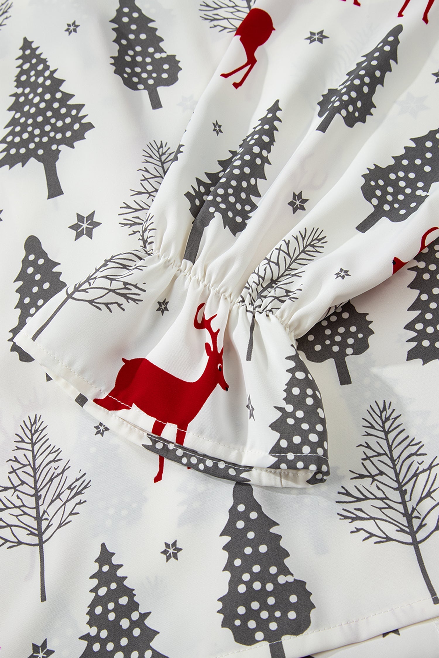 Christmas Print Velvet Trim Bow Knot Pyjama Shorts Set - Loungewear & Sleepwear/Sleepwear