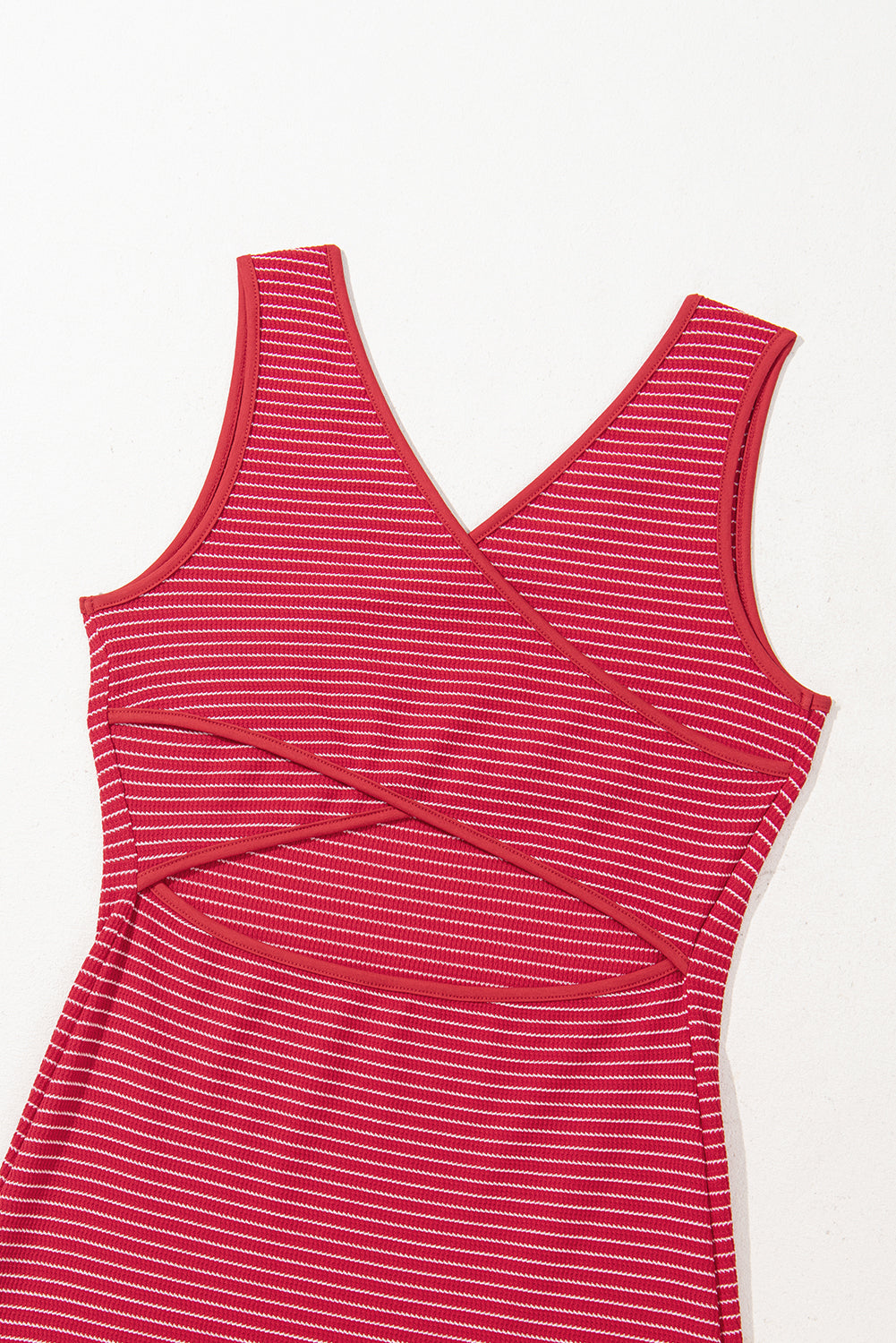 Black Stripe Criss Cross Side Slits Slim Fit Sleeveless Midi Dress eAura