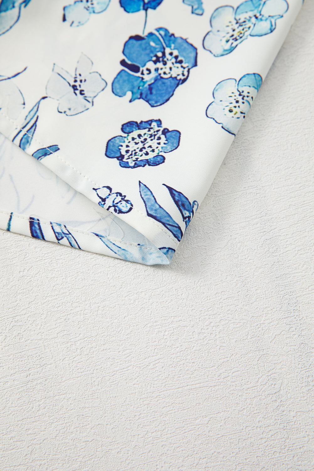 Sky Blue Floral Print Ruffled Short Sleeve Blouse eAura