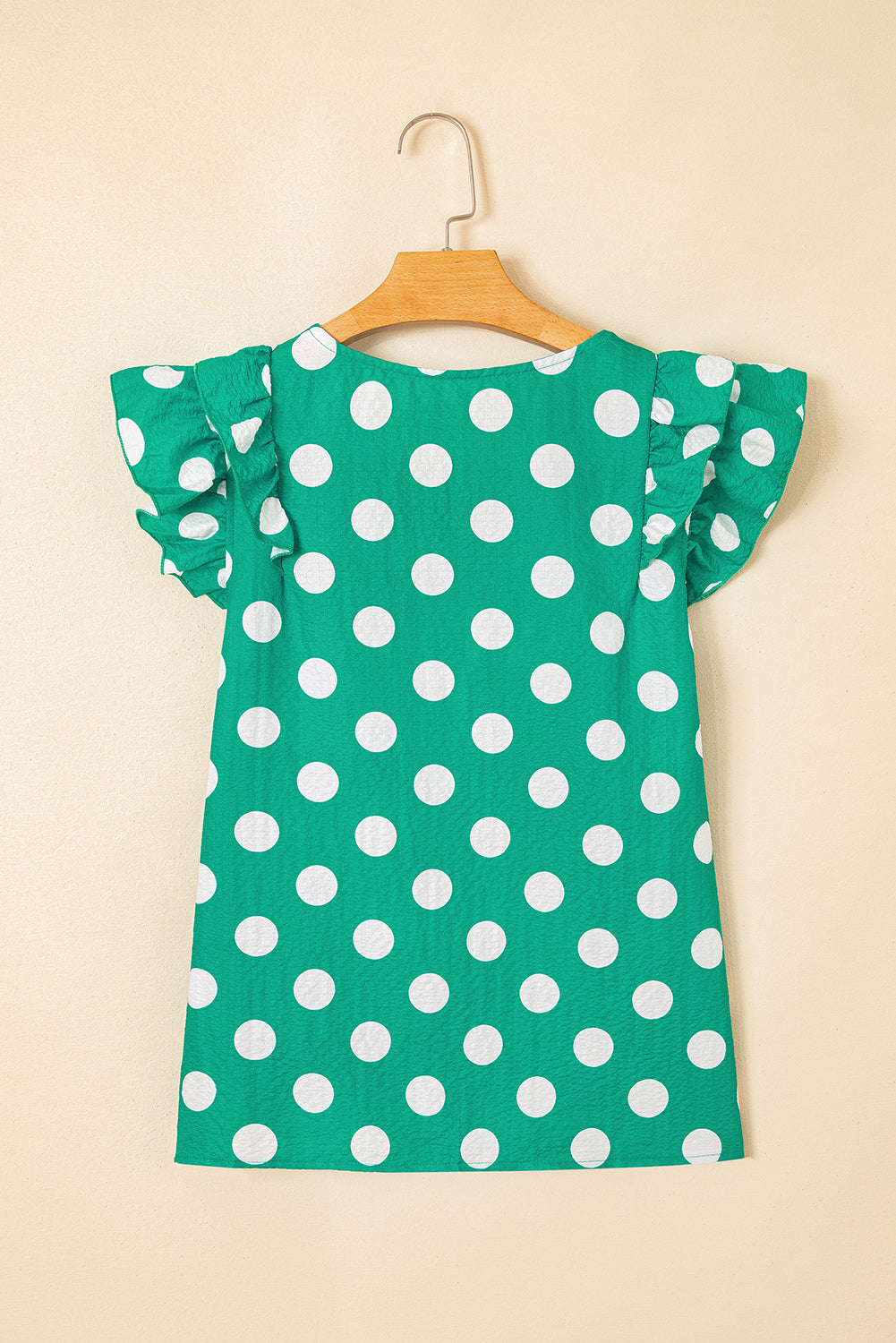 Black Polka Dot Print Ruffled Sleeve V Neck Blouse eAura