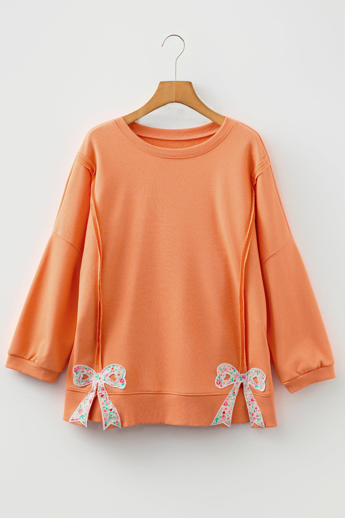 Floral Bow Patched Exposed Seam Oversized Sweatshirt - eAura