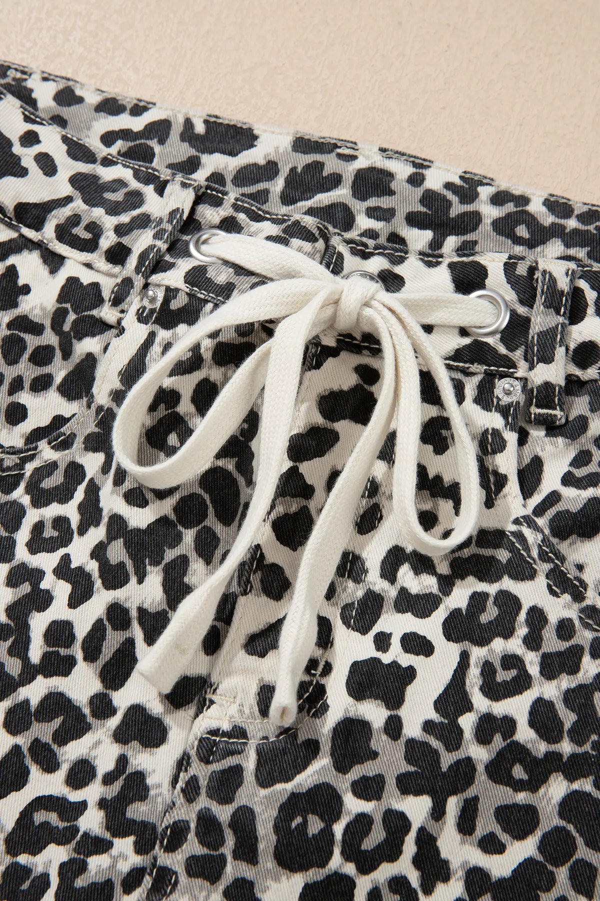 Leopard Print Drawstring Waist Straight Leg Jeans – Khaki