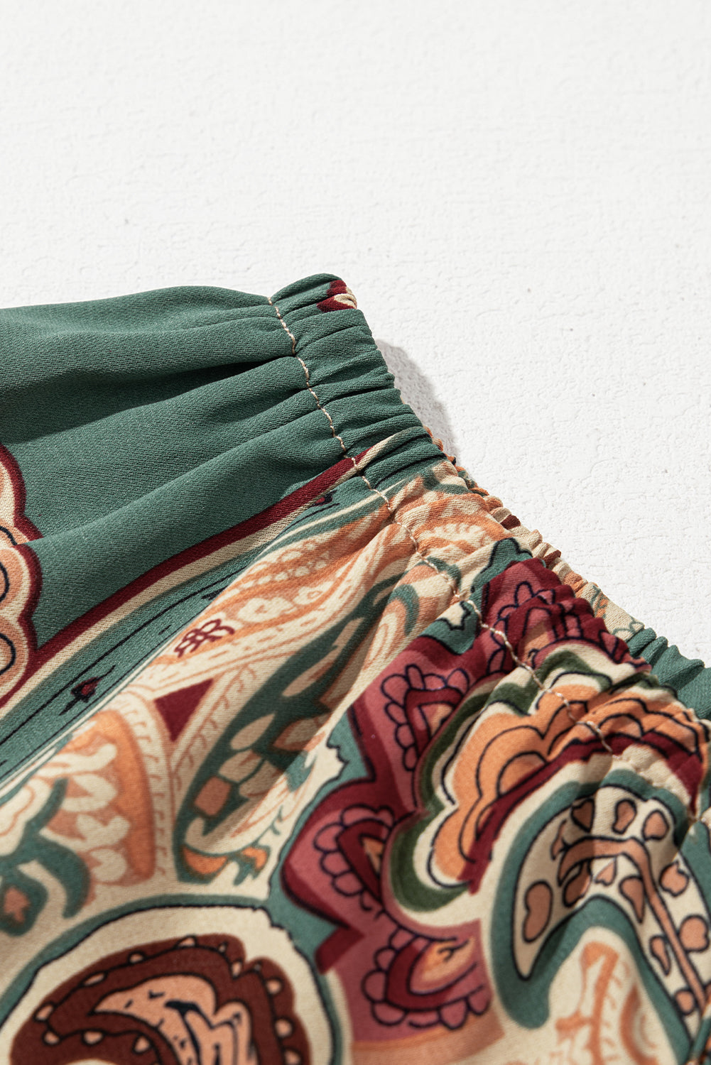 Apricot Paisley Printed Shirred Off Shoulder Ruffled Draped Sleeve Blouse eAura