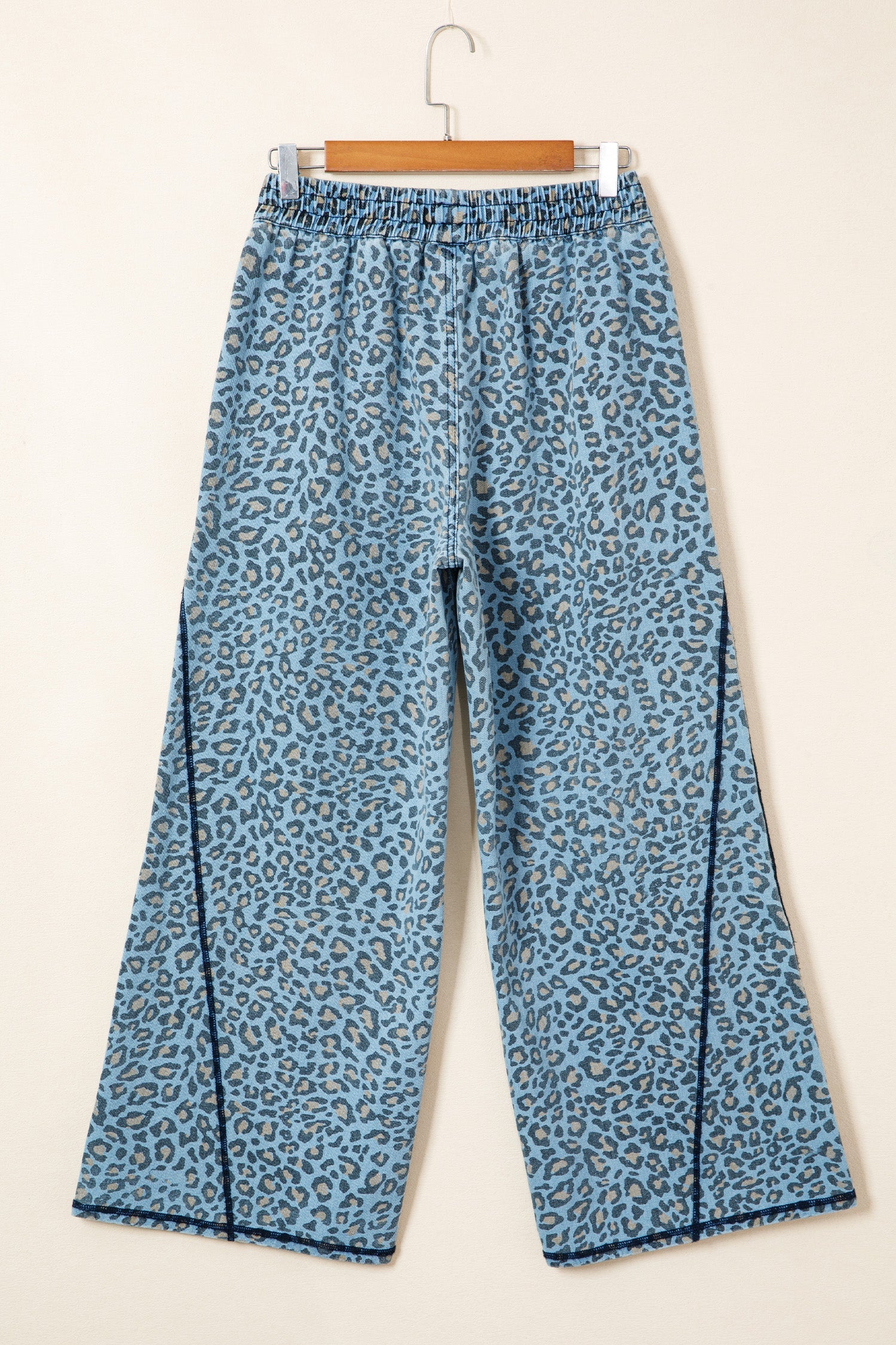 Leopard Print Exposed Seam Detail Wide-Leg Drawstring Jeans - eAura