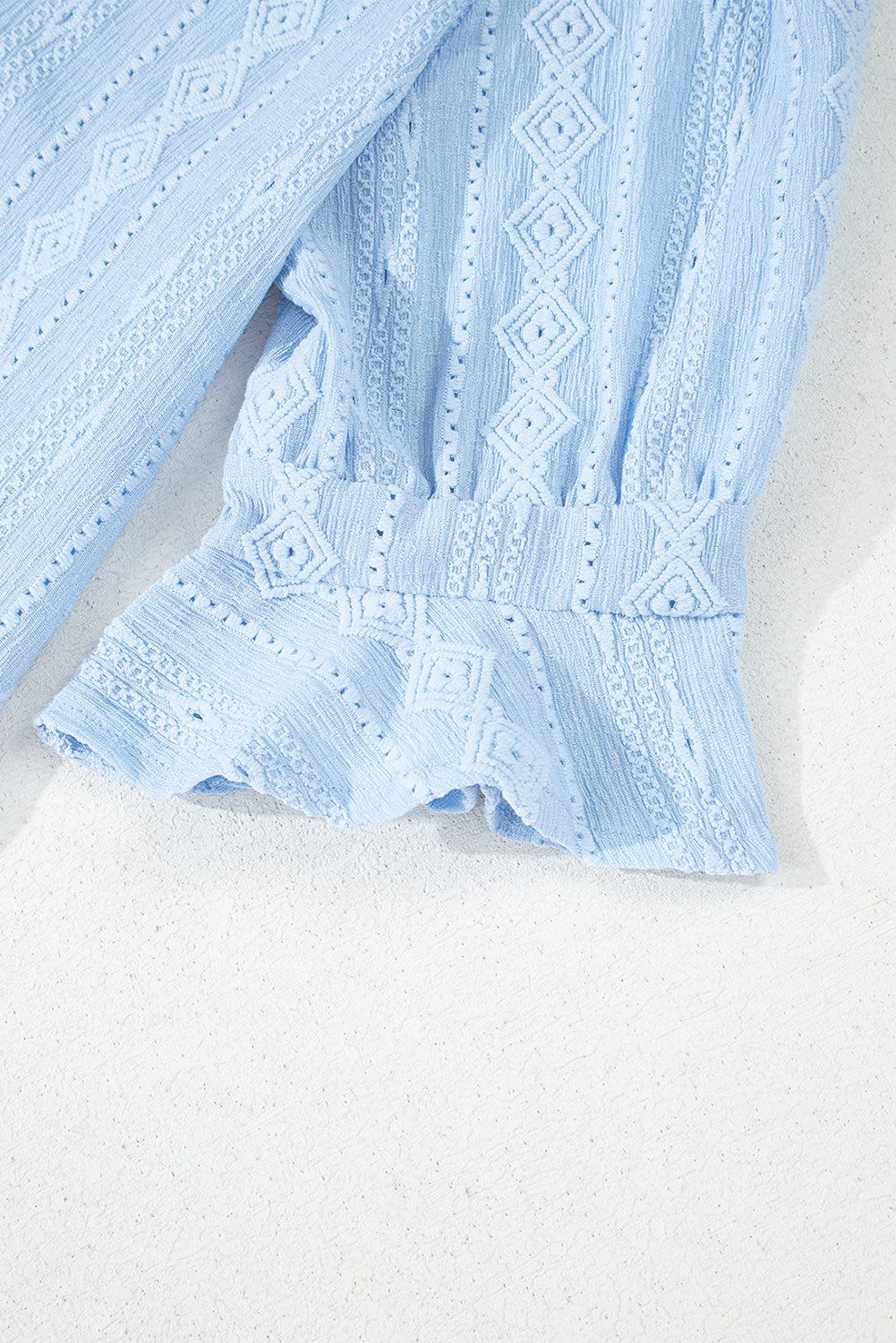 Beau Blue Jacquard Texture Flared Short Sleeve Notched Neck Mini Dress eAura