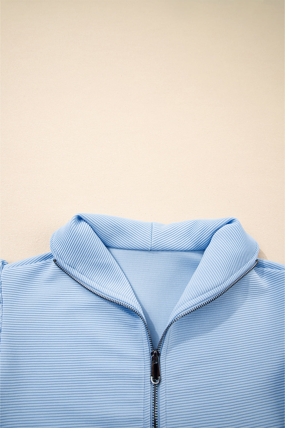 Beau Blue Textured Ruffled Sleeve Zipped Top and Wide Leg Trousers Set eAura