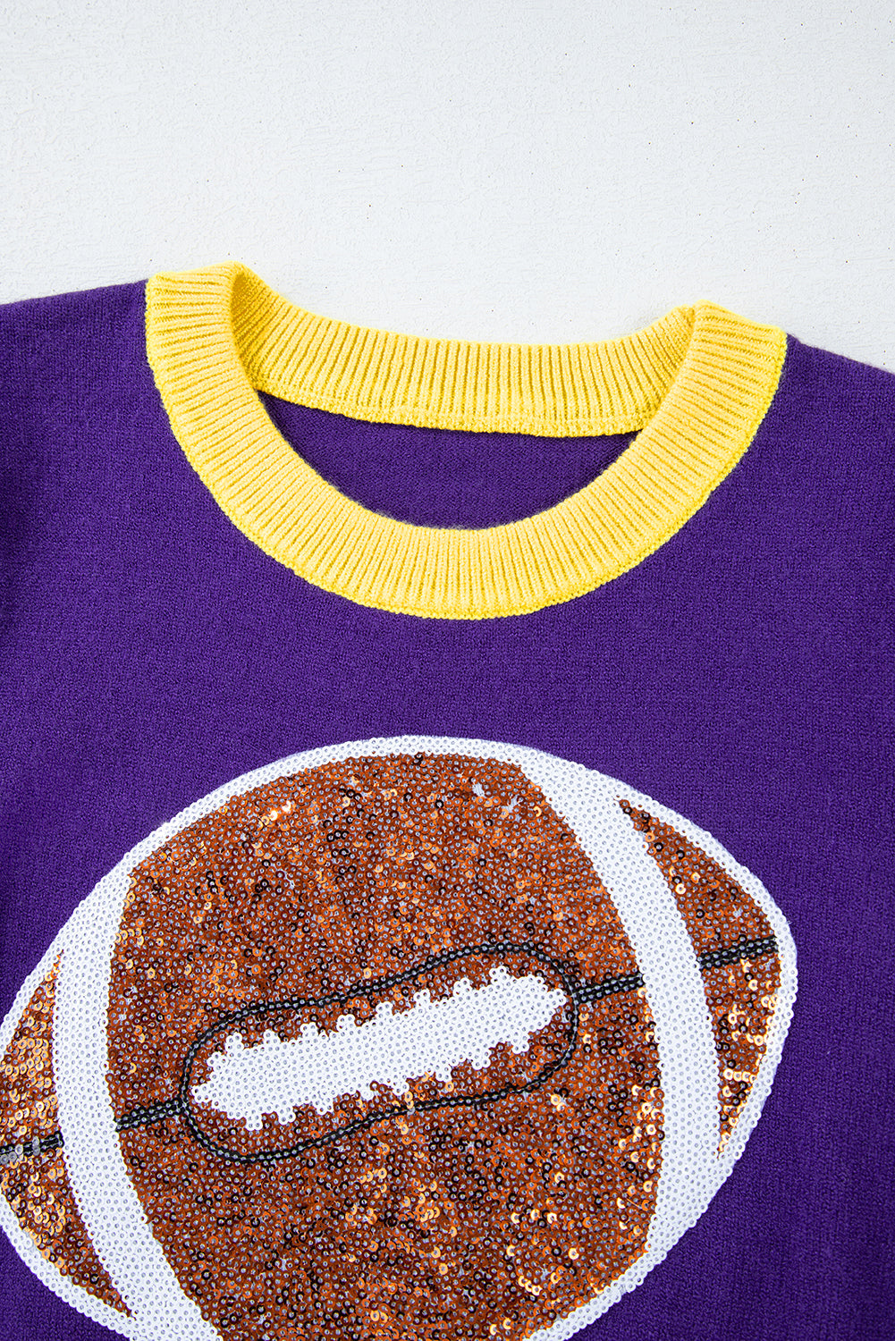 Red Sequin Rugby Colour Block Puff Short Sleeve Sweater eAura