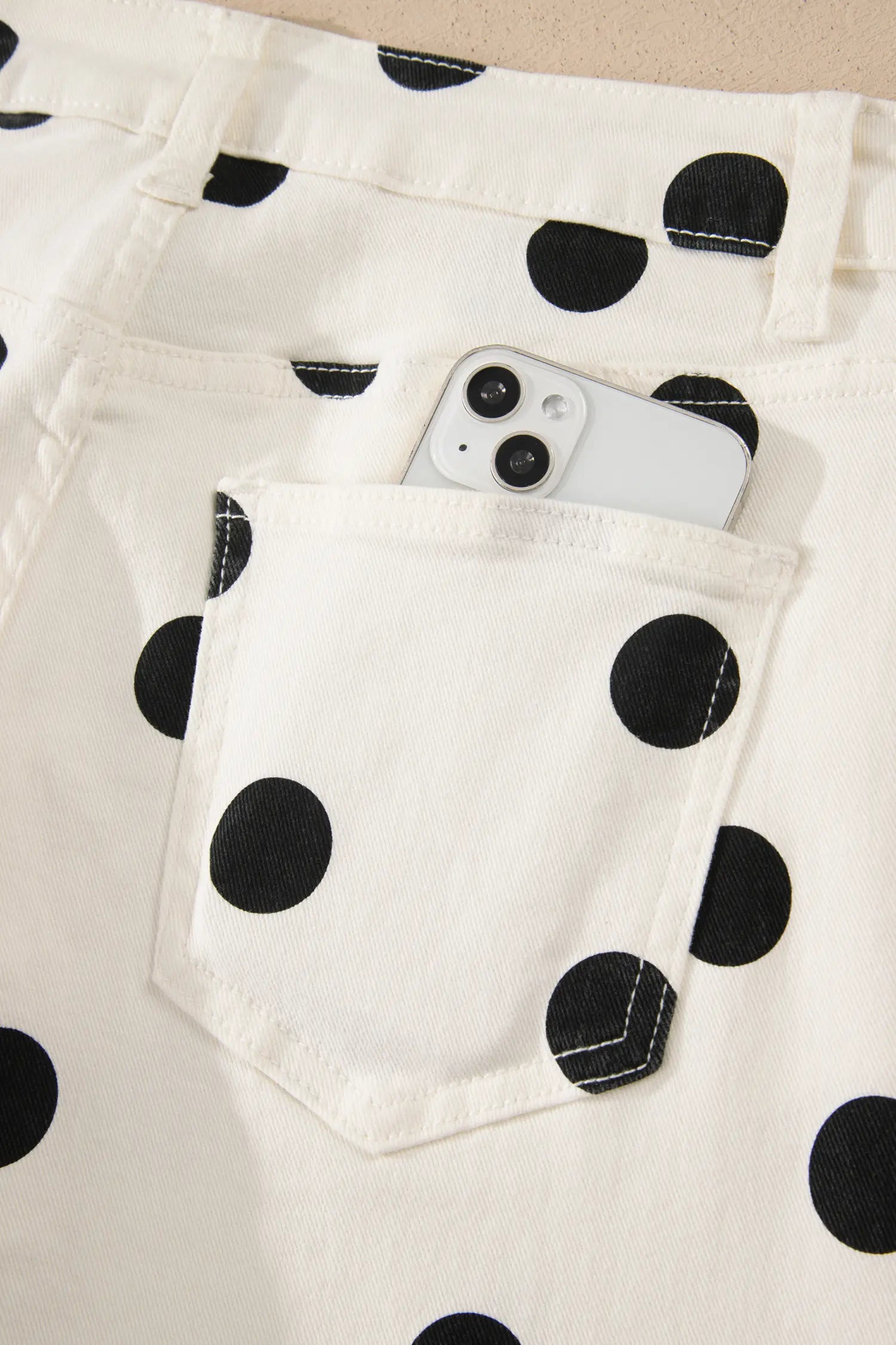 White Polka Dot Print Wide Leg Ankle-Length Jeans