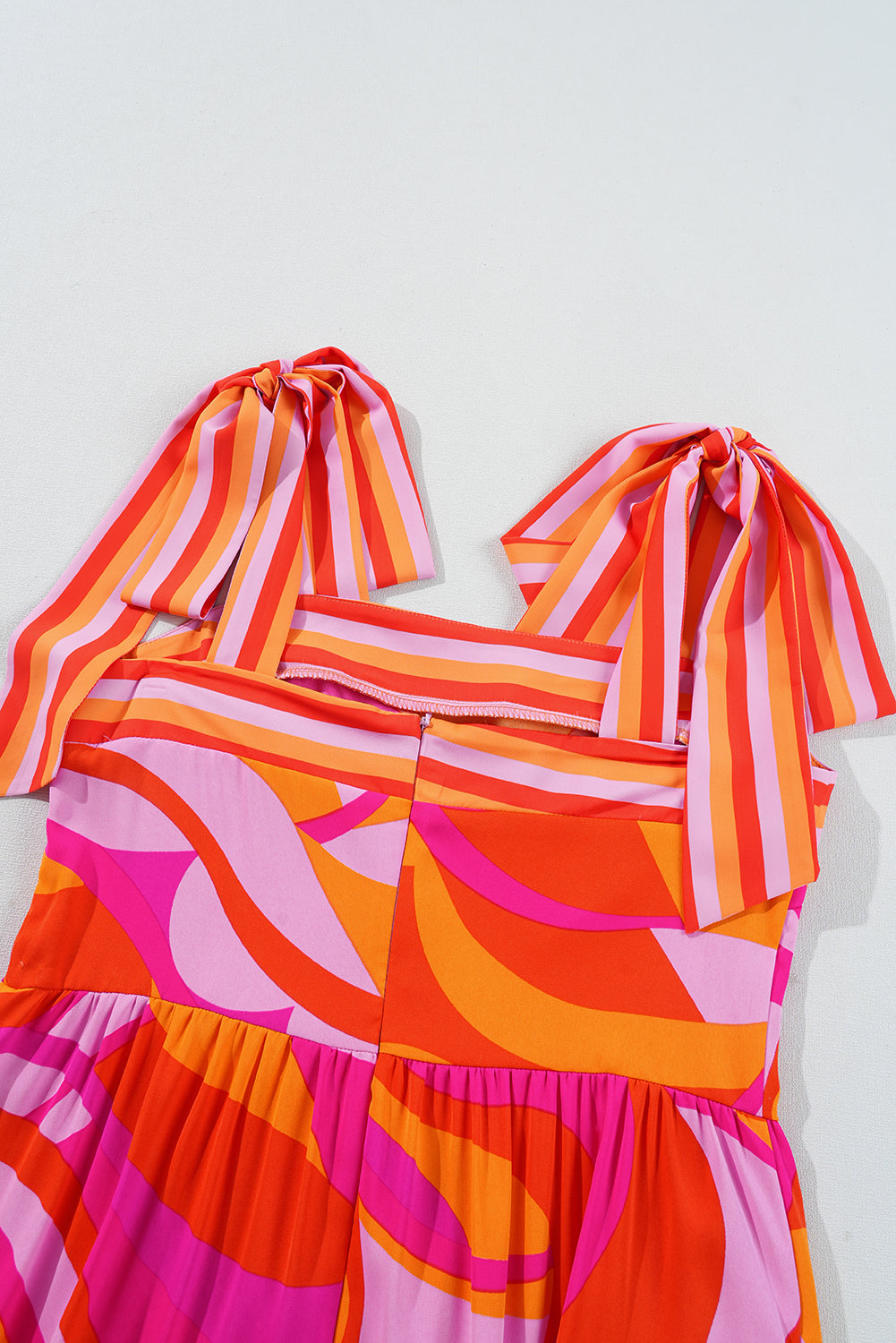 Red Abstract Print Knotted Shoulder High Waist Maxi Dress eAura