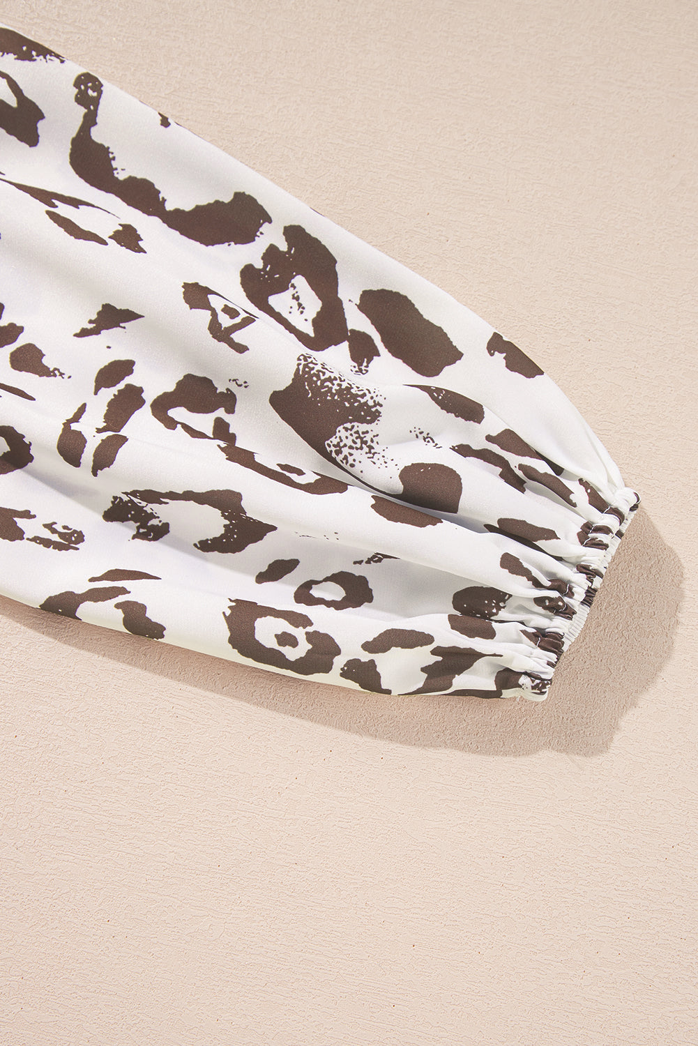 Khaki Leopard Print Split Neck Balloon Sleeve Blouse eAura