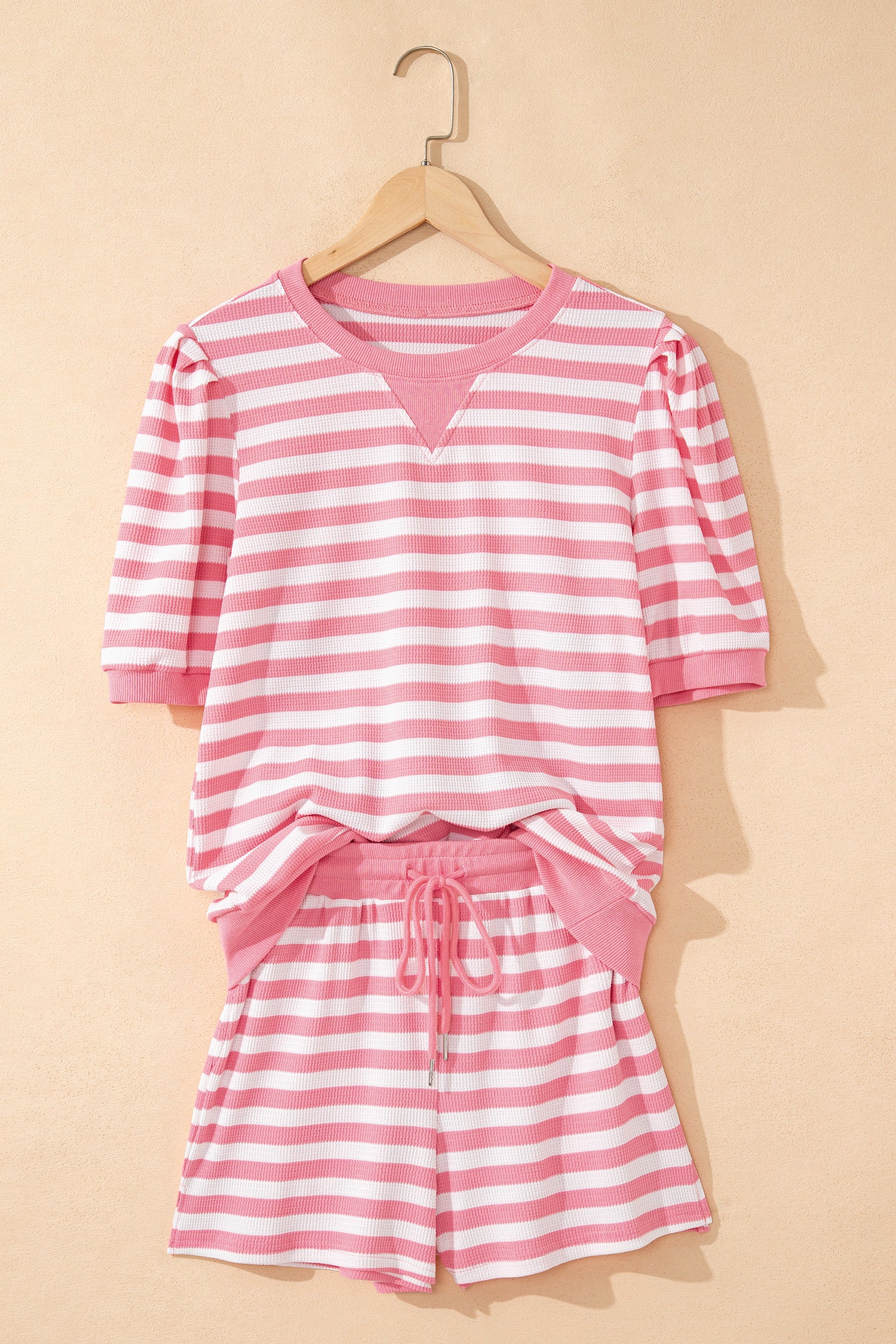 Puff Short Sleeve T Shirt Matching Shorts Set – Green Stripe