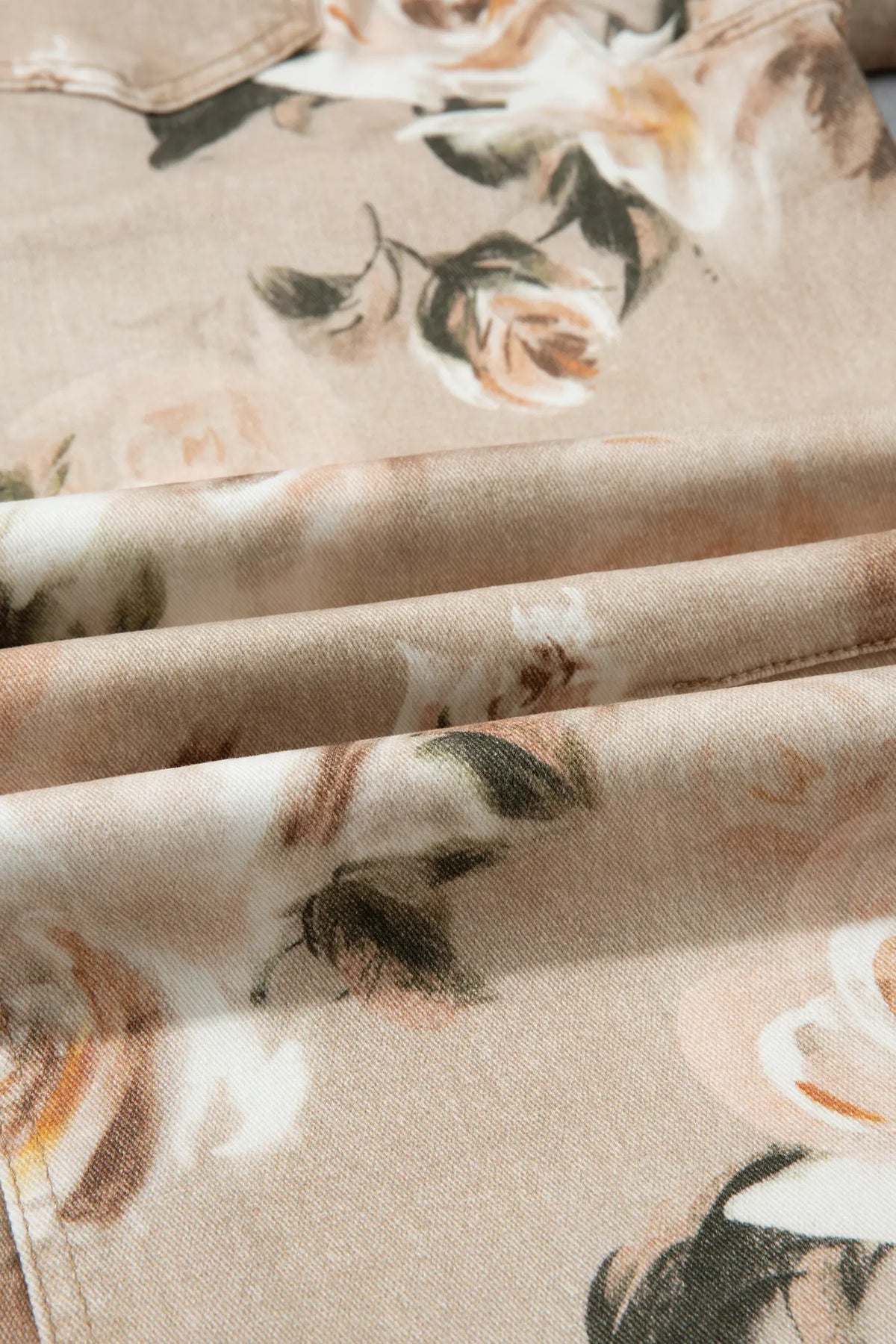 Retro Floral Print Relaxed Barrel Jeans – Khaki