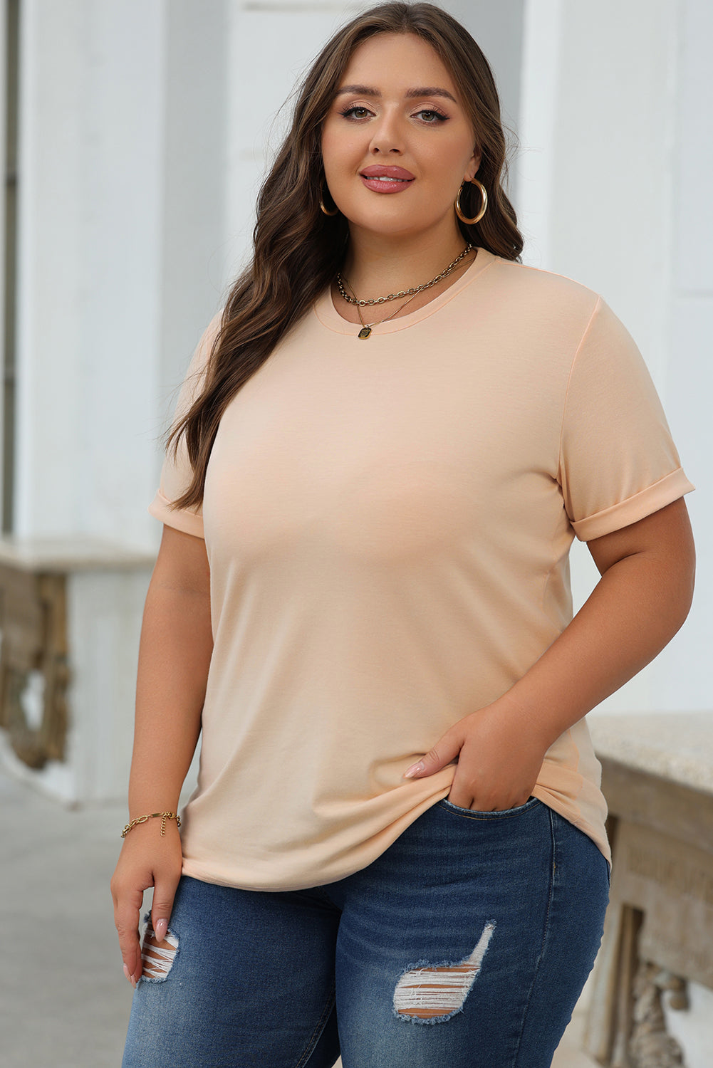Casual Plain Crew Neck Tee T-Shirt