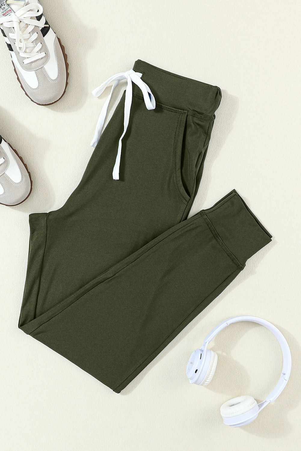 Moss Green Drawstring Waist Pocketed Joggers Beagle Boutique Fashion Outlet