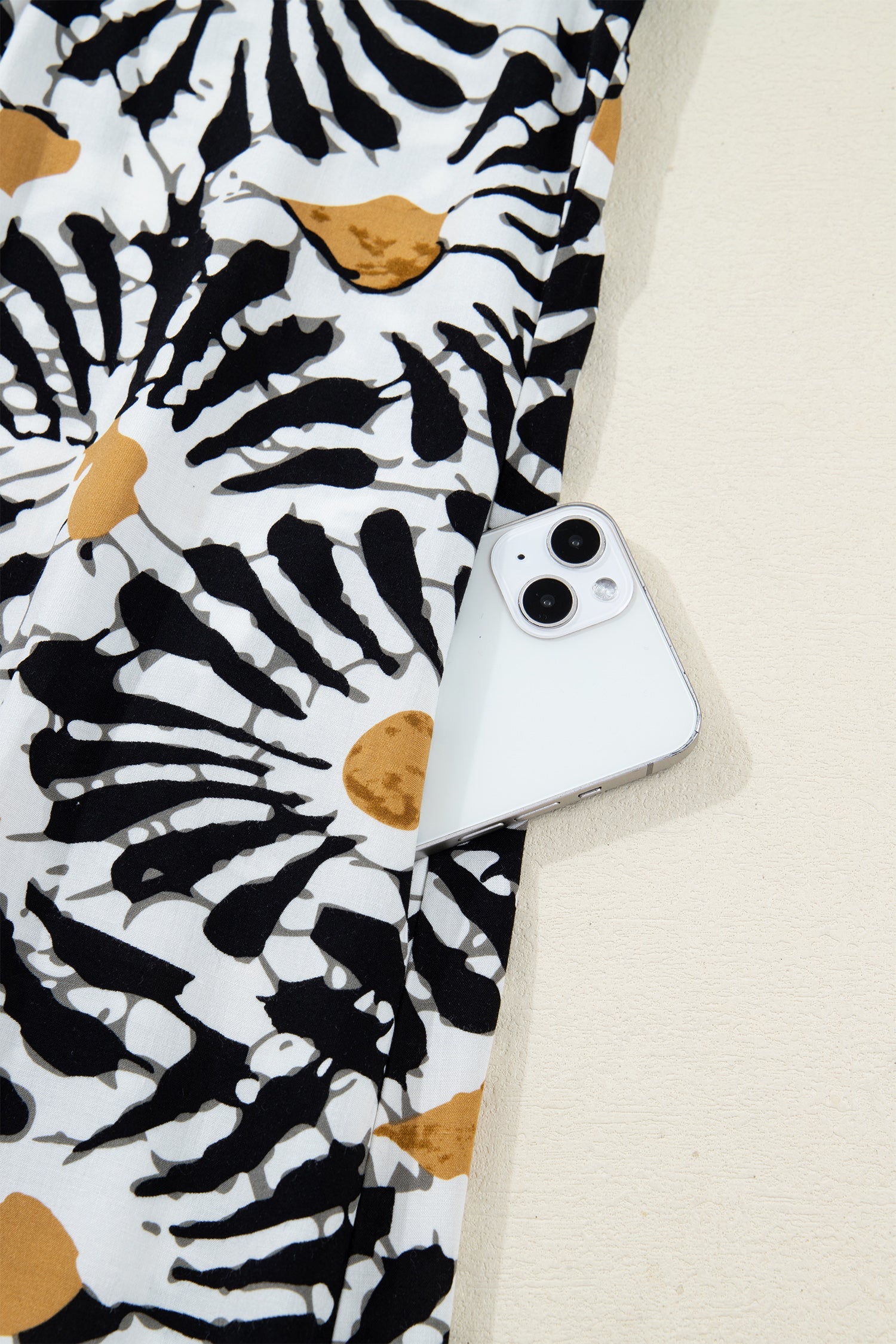 Abstract Floral Print Split V Neck Long Dress with Sleeves - eAura