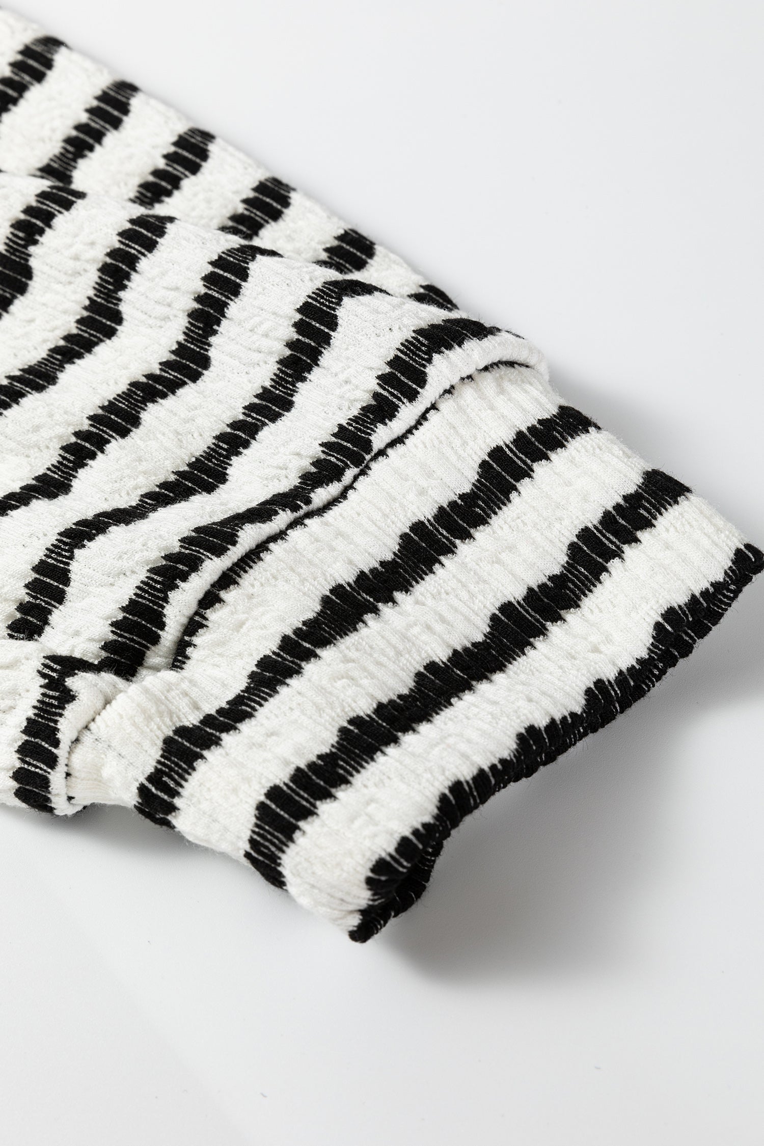 Striped Textured Hooded V-Neck Top