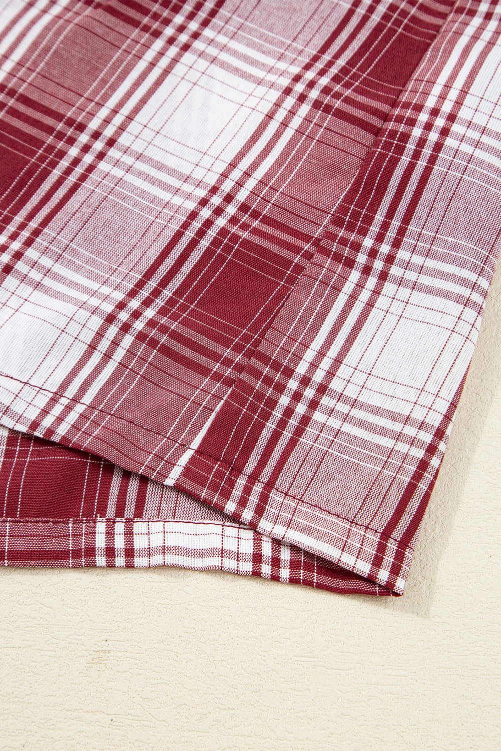 Red Retro Plaid Long Sleeve Shirt Drawstring Shorts Pyjama Set - eAura