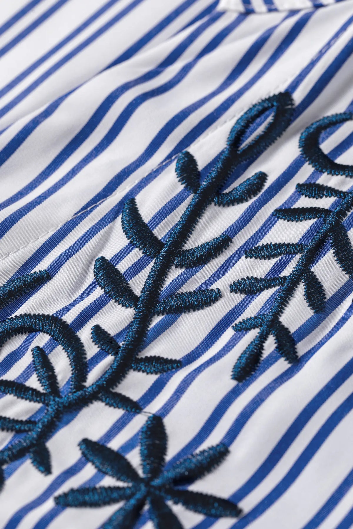 Embroidered Detail Button Front Long Sleeve Shirt – Blue Stripe