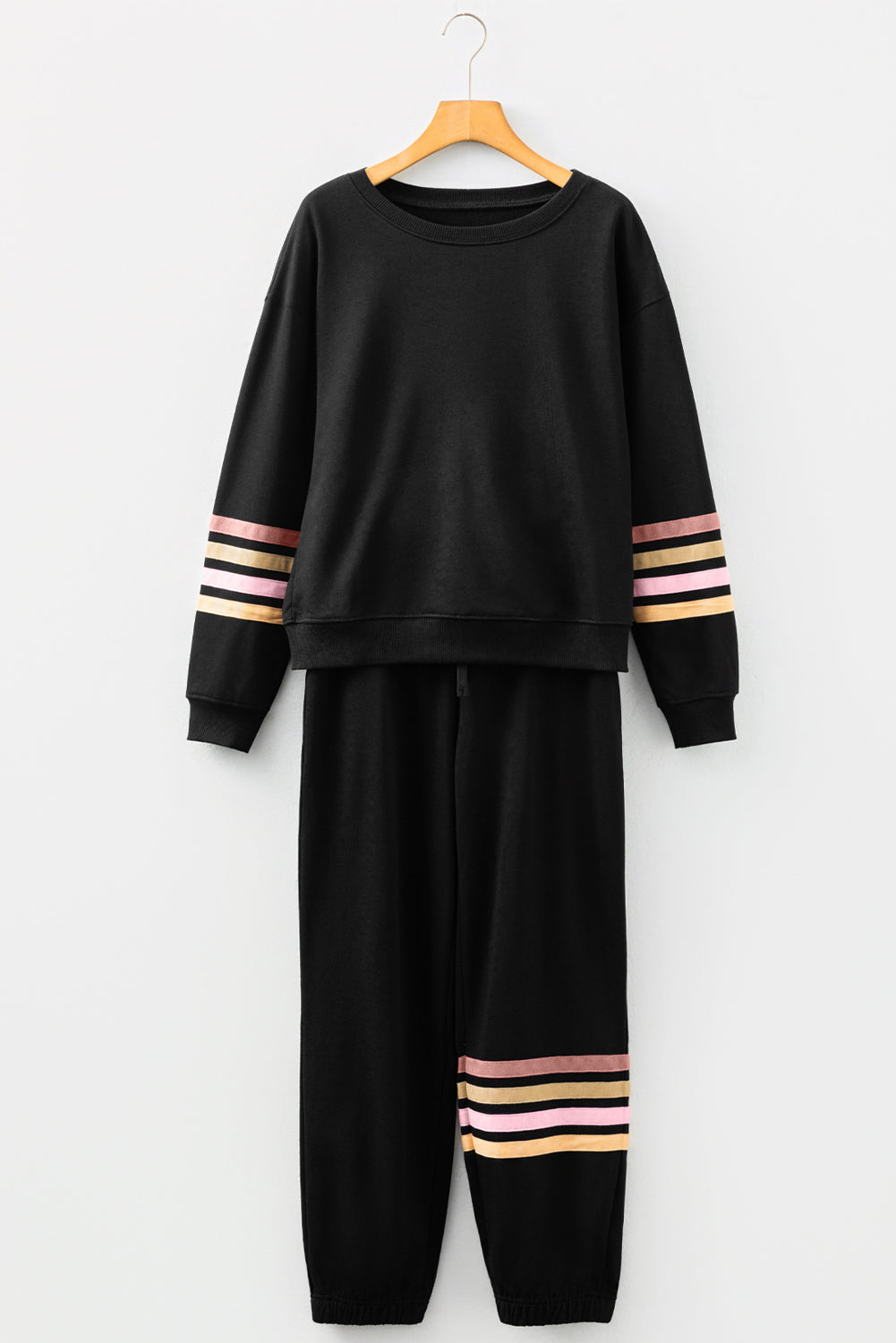 Striped Drop Shoulder Pullover and Joggers - eAura