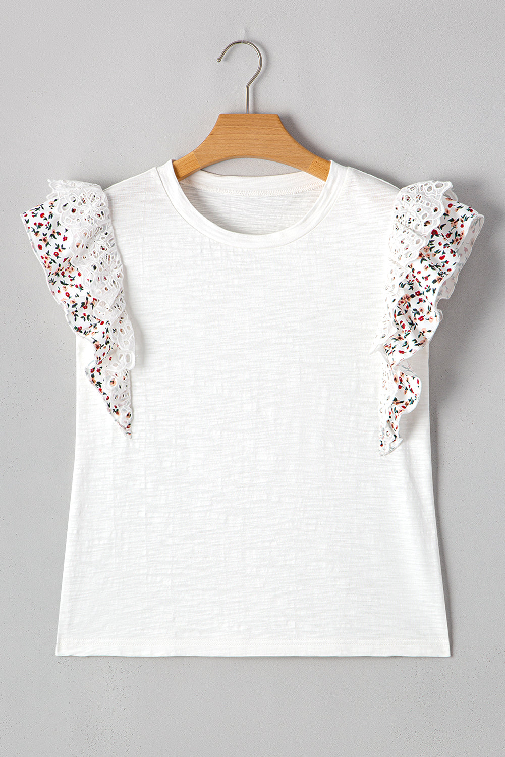 White Floral Lace Eyelet Patched Butterfly Sleeve Blouse eAura