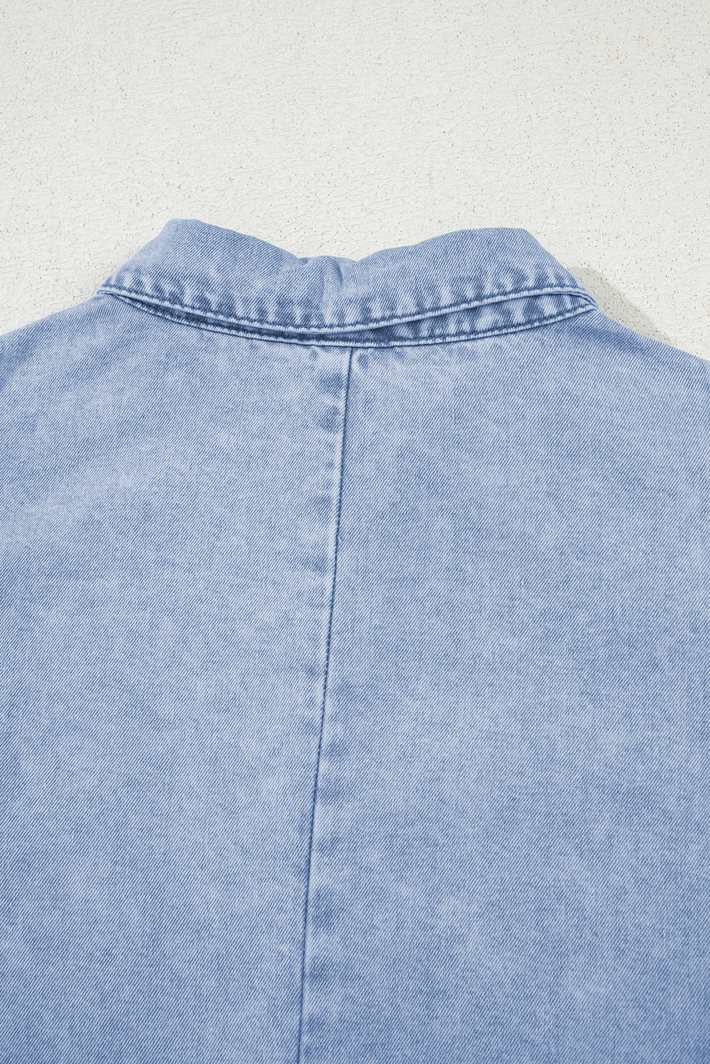Beau Blue Double Ruffled Sleeves Buttoned A-line Collared Mini Denim Dress eAura