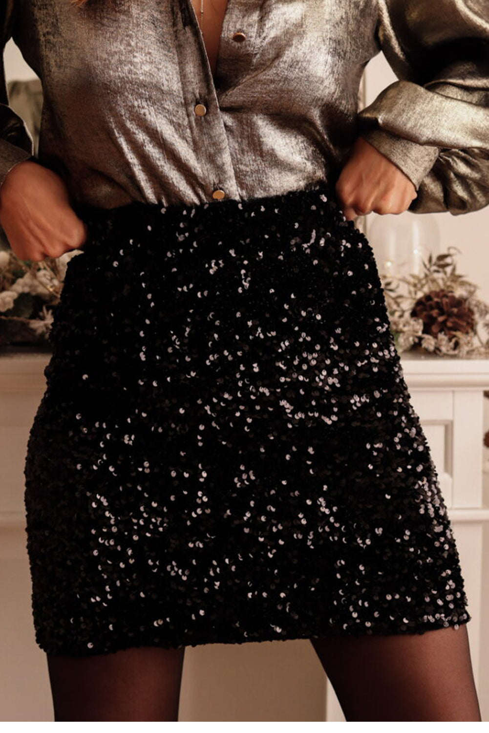 Black Sequin Bodycon Mini Skirt - eAura