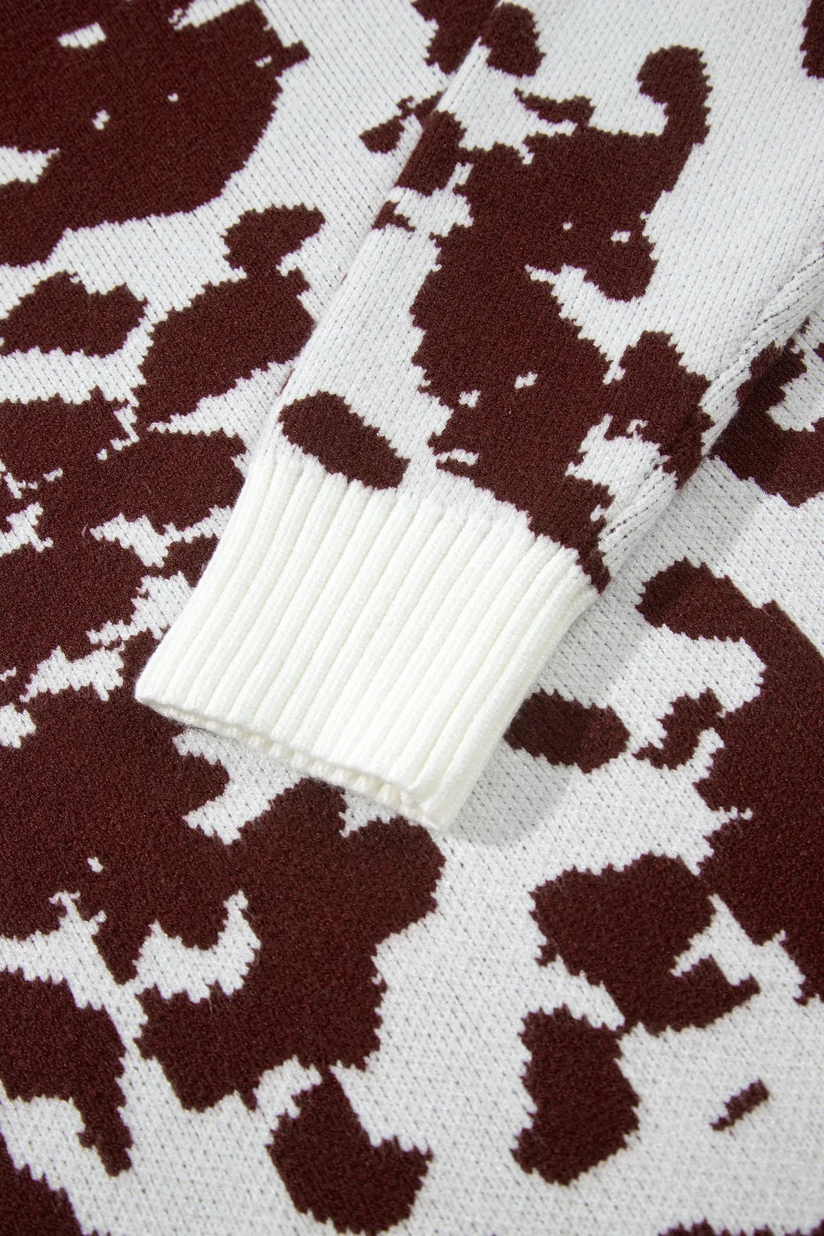 Western Print Cow Pattern Long Sleeve Round Neck Pullover Knitwear Sweater