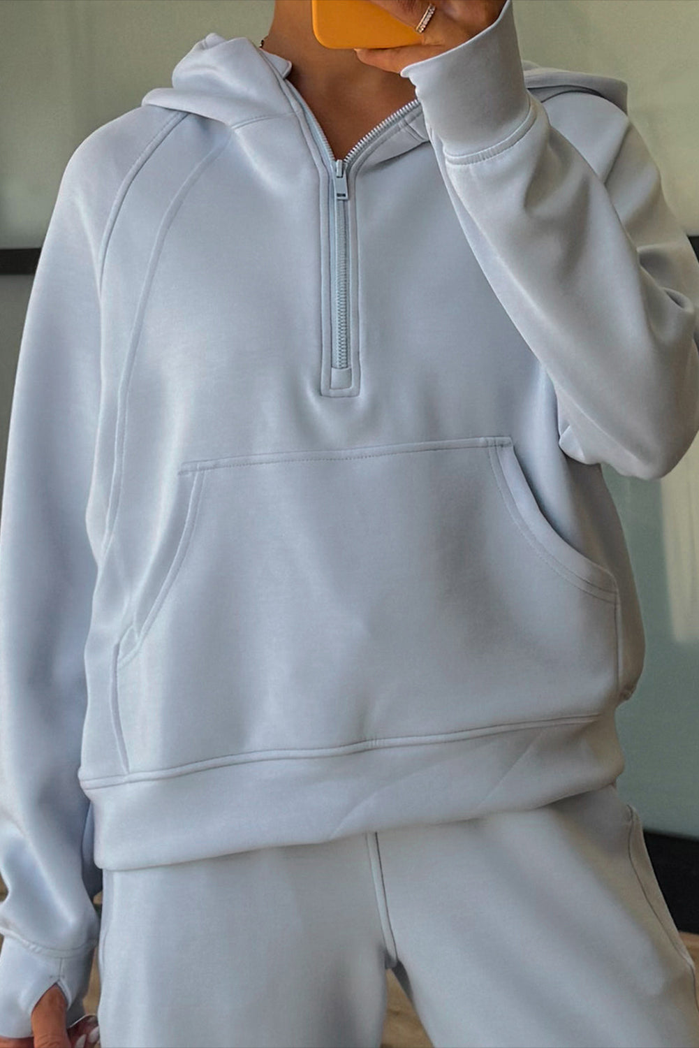 Beau Blue Half Zip Thumbhole Sleeve Hoodie Active Pants 2pcs Outfit Dear-Lover Dropshipping