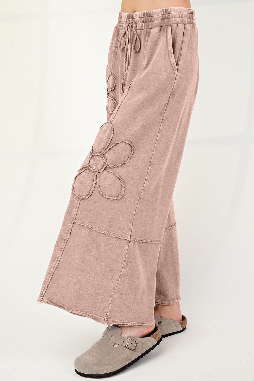 Flower Patch Mineral Washed Crop Wide Leg Trousers - eAura