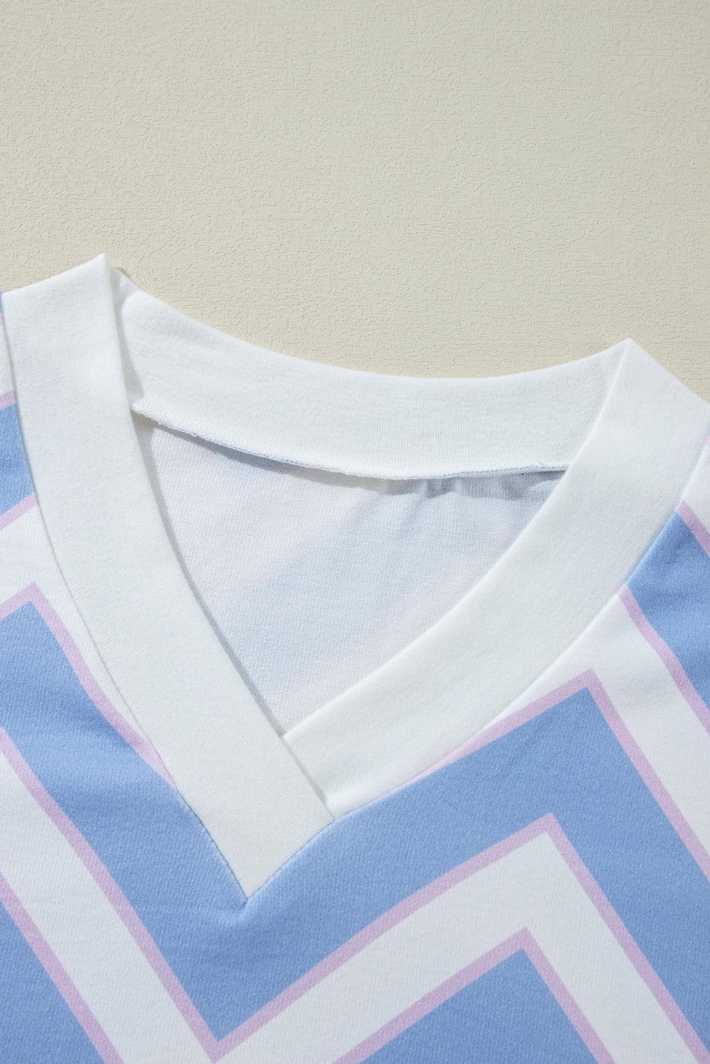 Sky Blue Zigzag Striped Print V Neck Oversized Top eAura