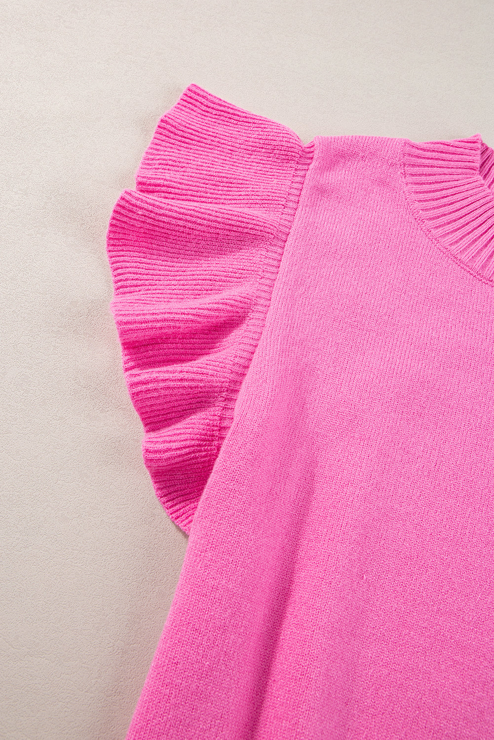 Bonbon Ribbed Mock Neck Ruffled Short Sleeve Sweater eAura