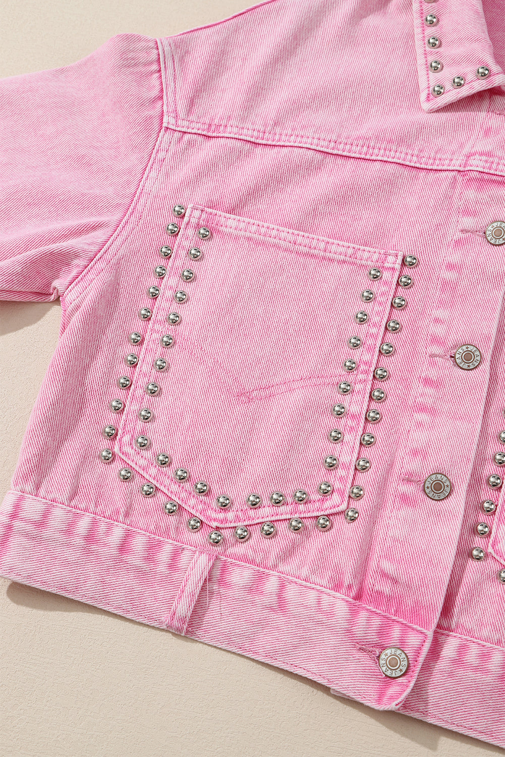 Pink Rivet Studded Pocketed Denim Jacket Beagle Boutique Fashion Outlet