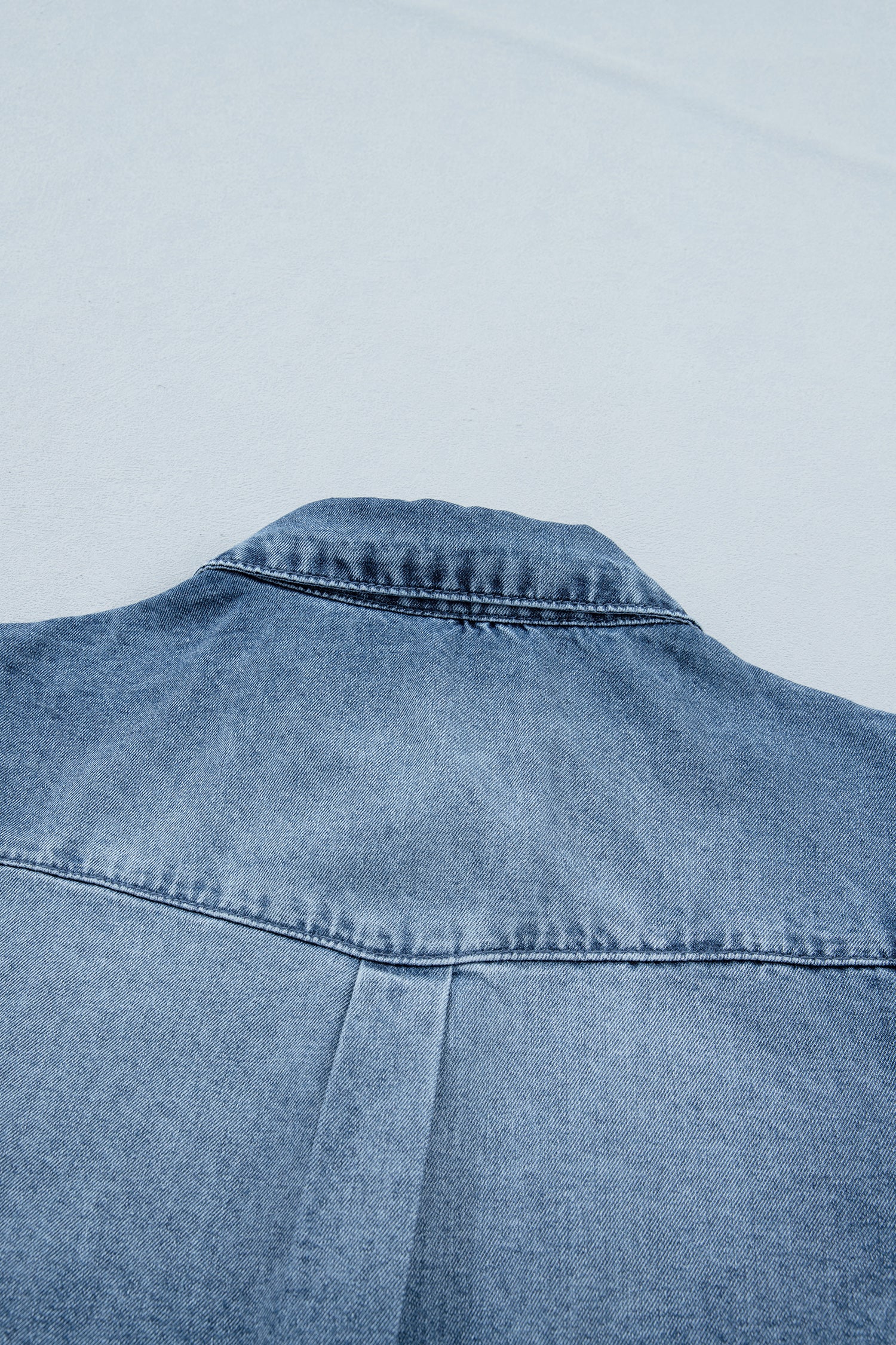 Frilled Short Sleeve Snap Button Denim Shirt
