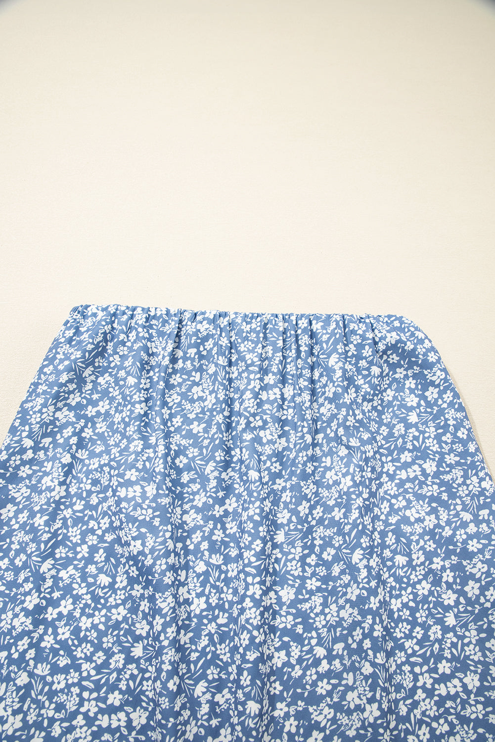Sky Blue Boho Floral High Waist Long Skirt with Side Split eAura
