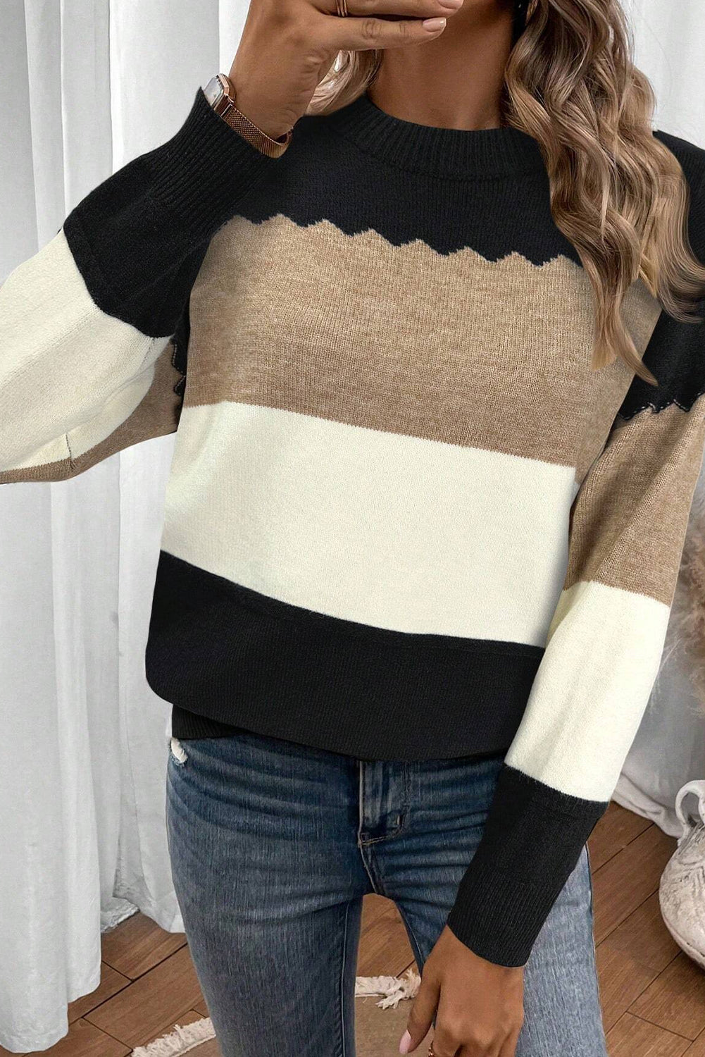 Crew Neck Drop Shoulder Sweater - eAura