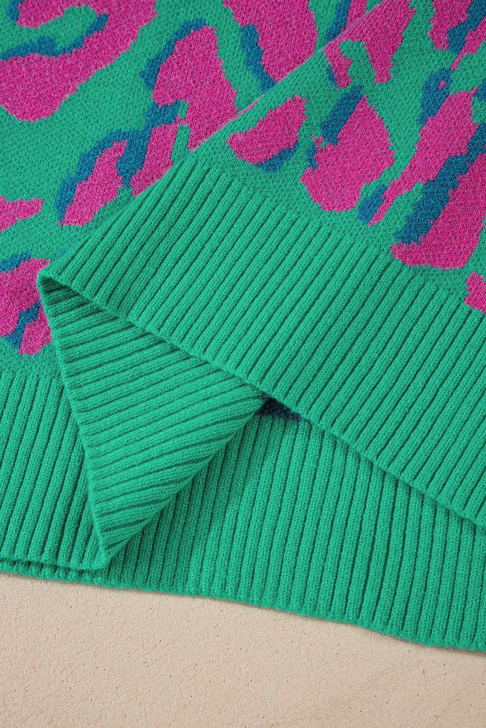 Green Abstract Print Ribbed Trim Baggy Sweater eAura
