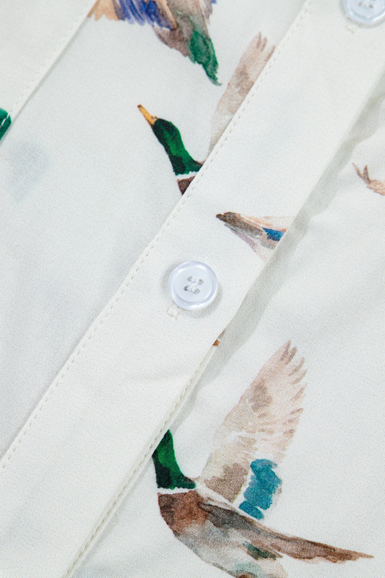 Mallard Printed Button Flap Pocket Short Sleeve Shirt – White