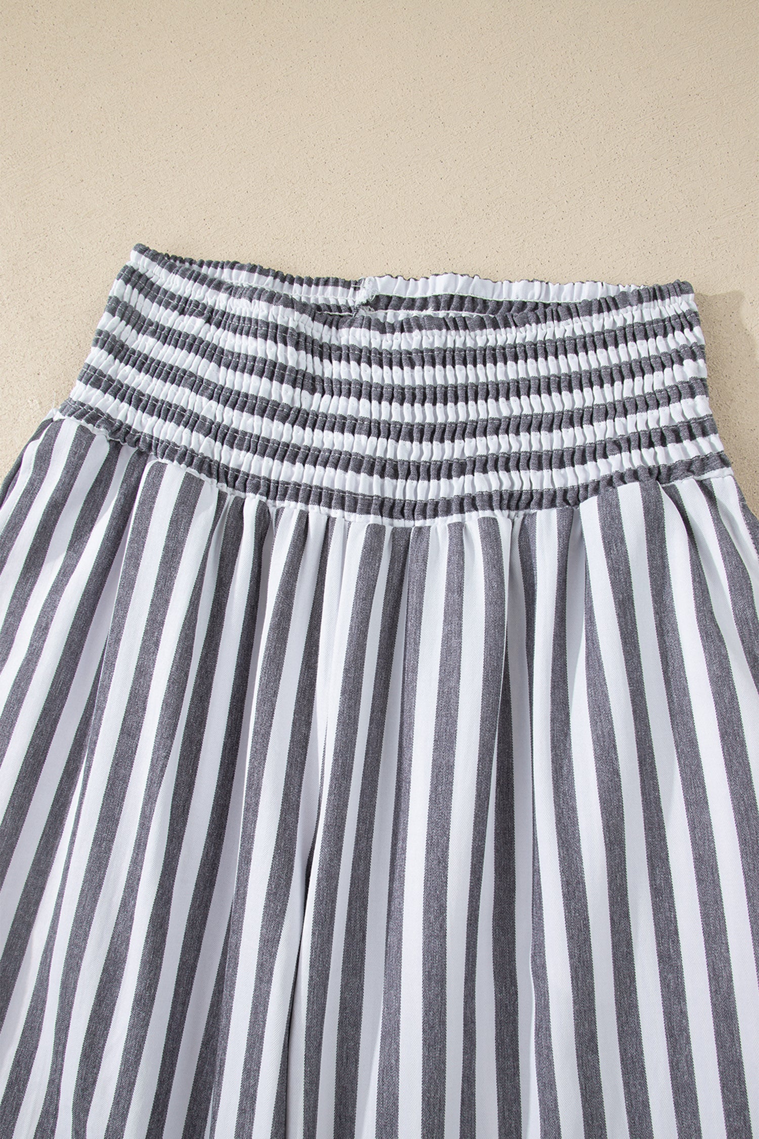 Shirred High Waist Loose Summer Pants – Sky Blue Stripe