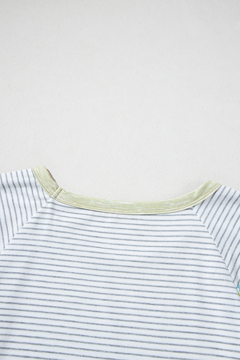 White Stripe Floral Insert Sleeves Contrast Round Neck Tee - eAura