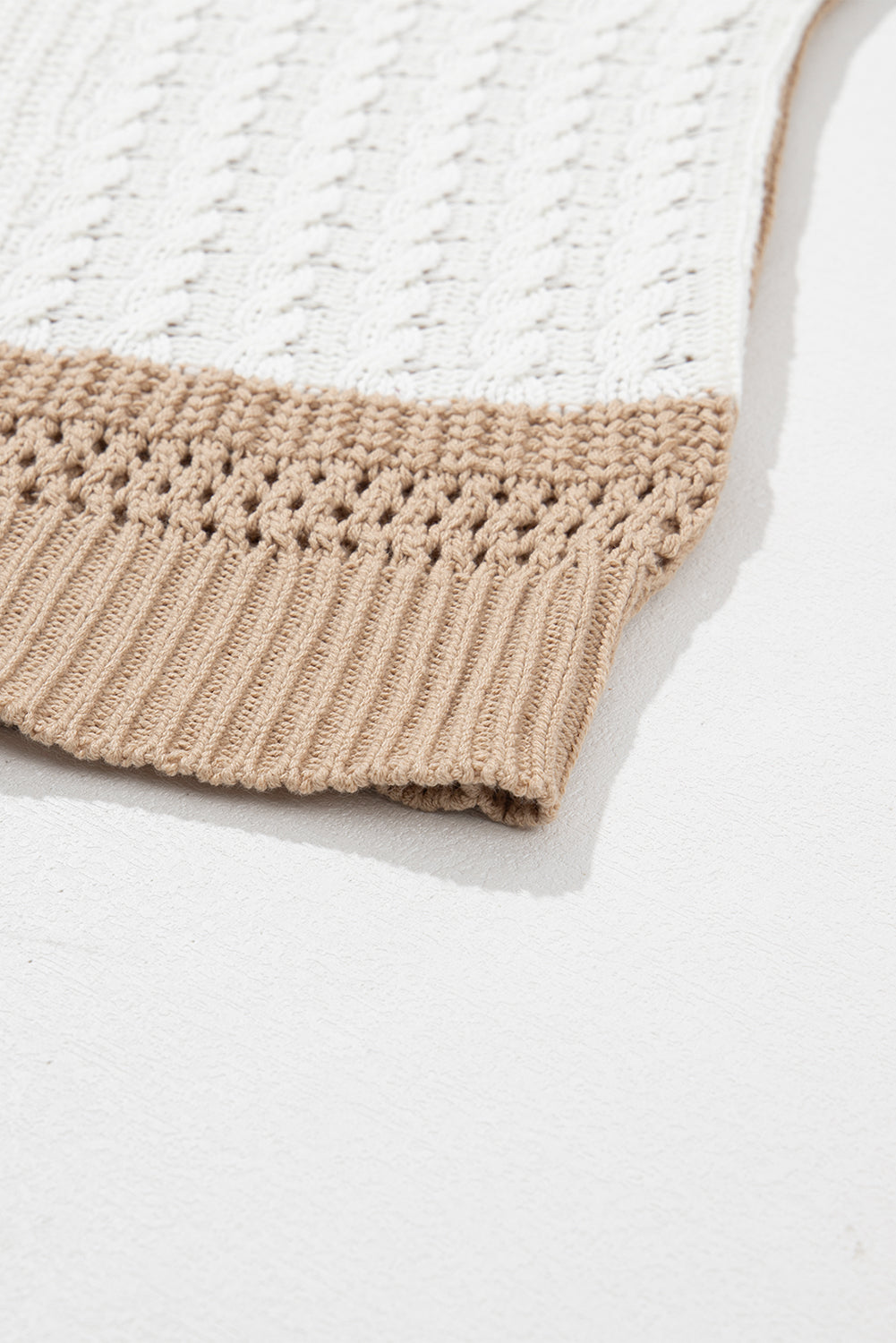 Khaki Mix Textured Knit Colourblock Patchwork Sweater eAura