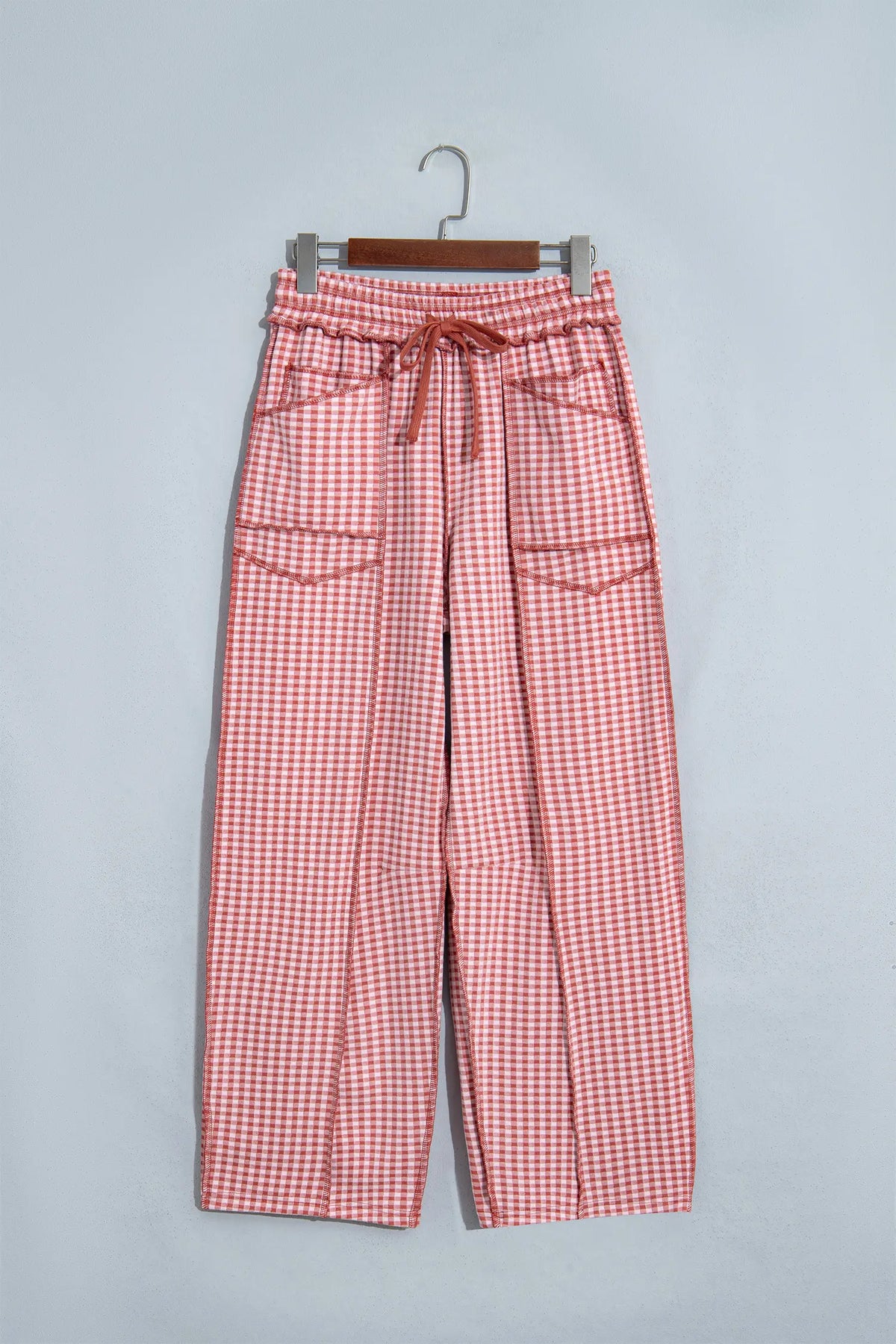 Plaid Contrast Trim Drawstring Elastic Waist Shift Pants – Green