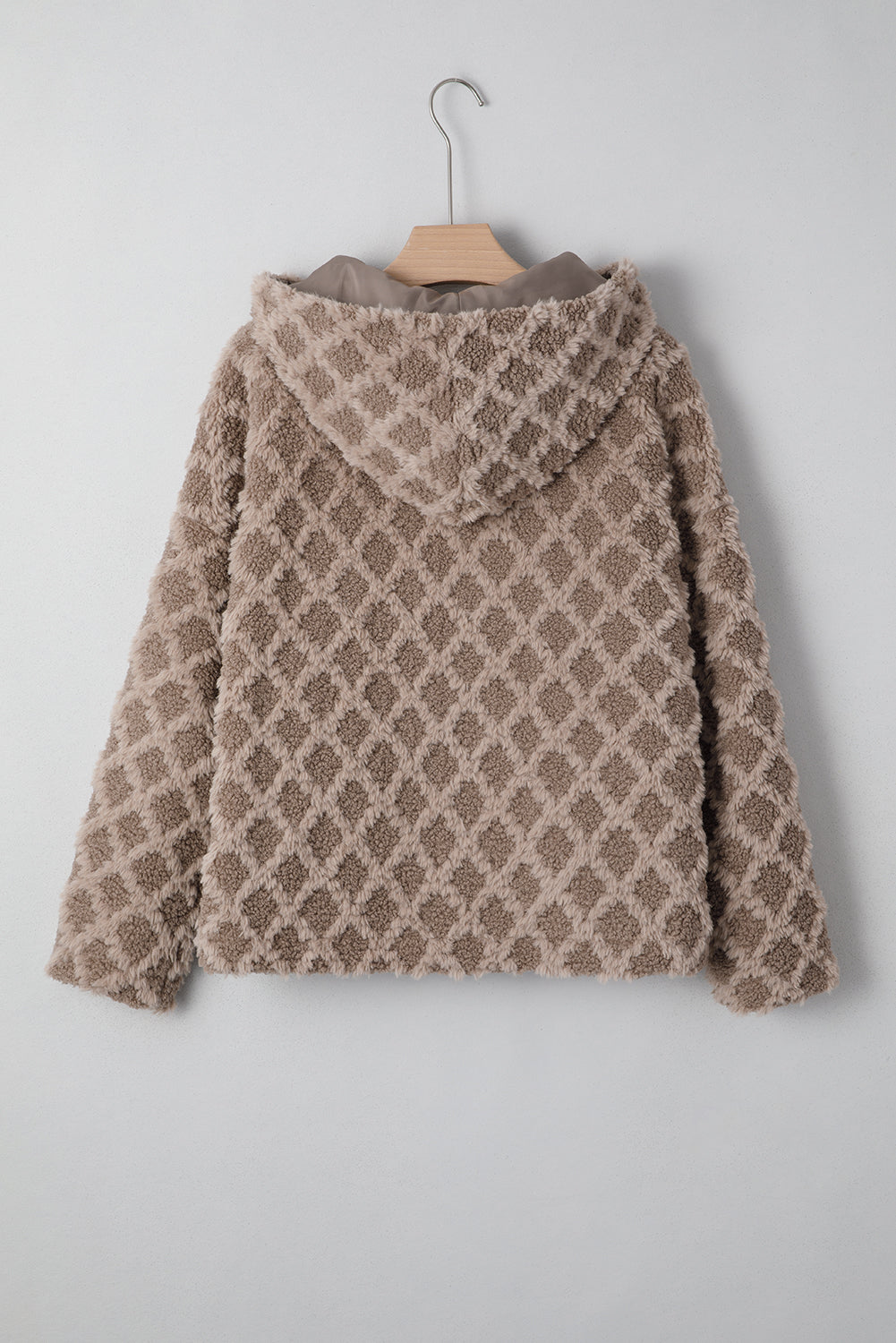 Sherpa Diamond Pattern Zip-Up Side Pocket Hooded Jacket - eAura