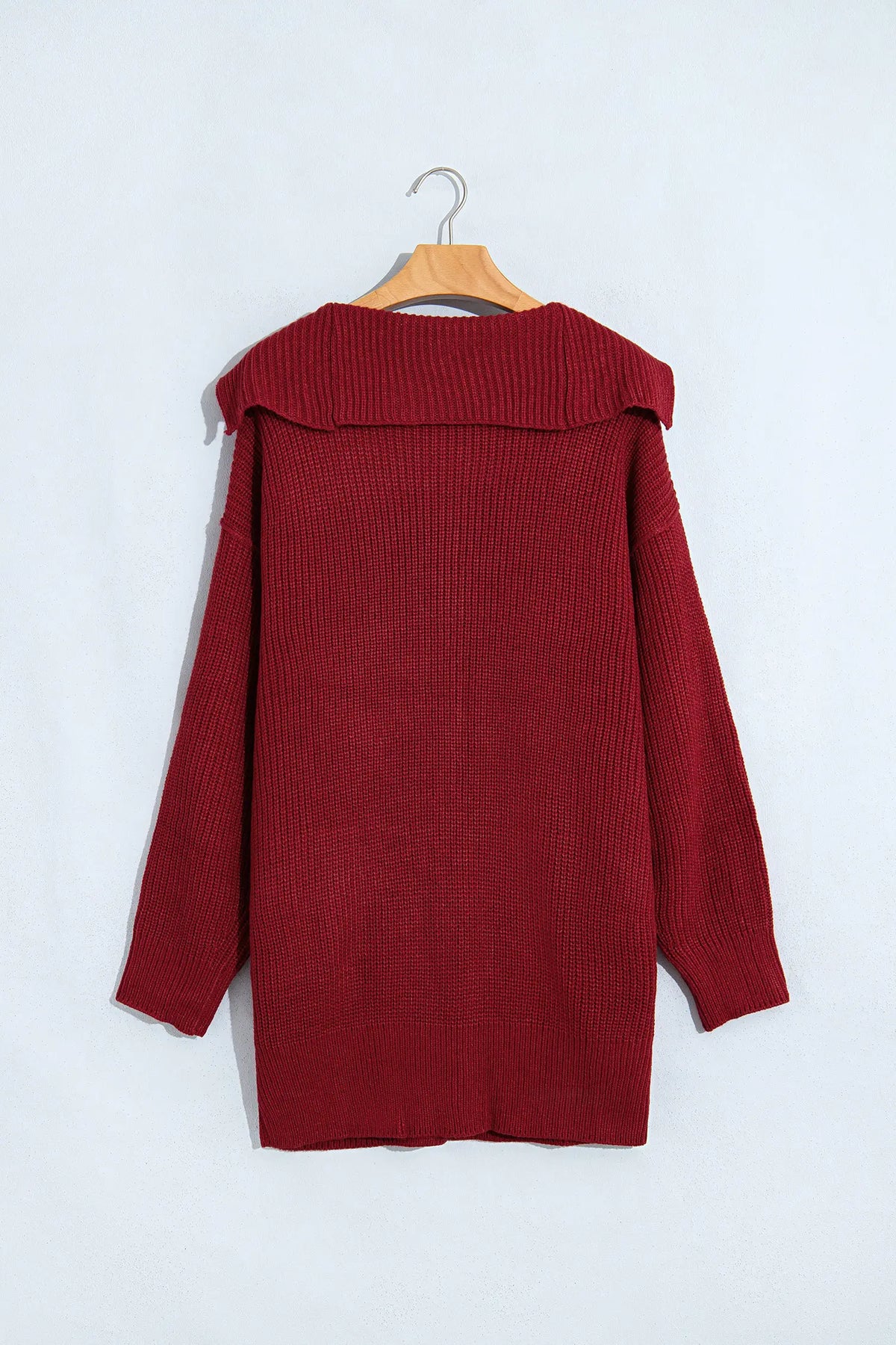 Red Dahlia Solid Colour Knit Oversized Button Front Sweater Cardigan – Burgundy